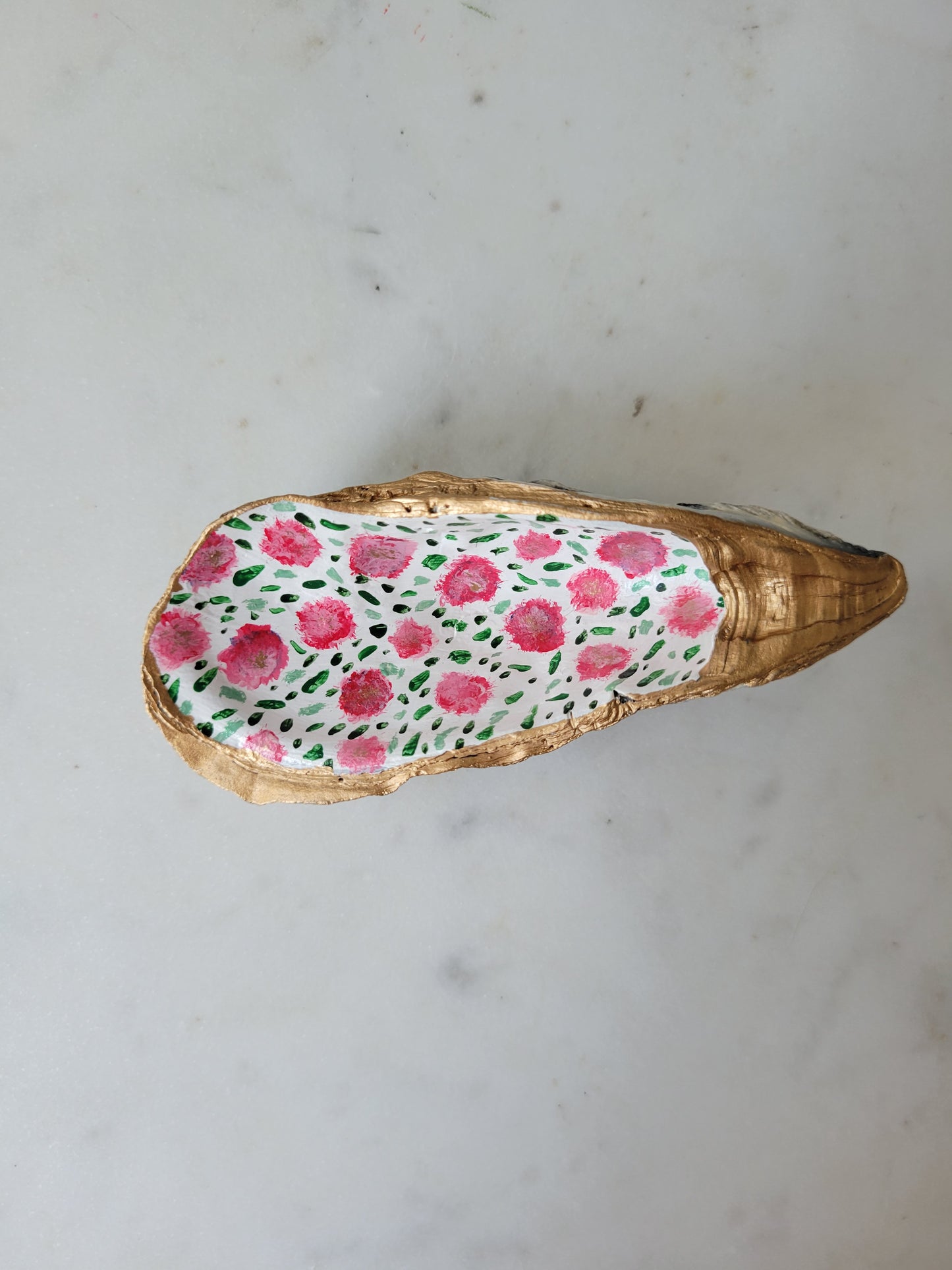 Oyster Shell Ring Dish: Handpainted Pink Florals