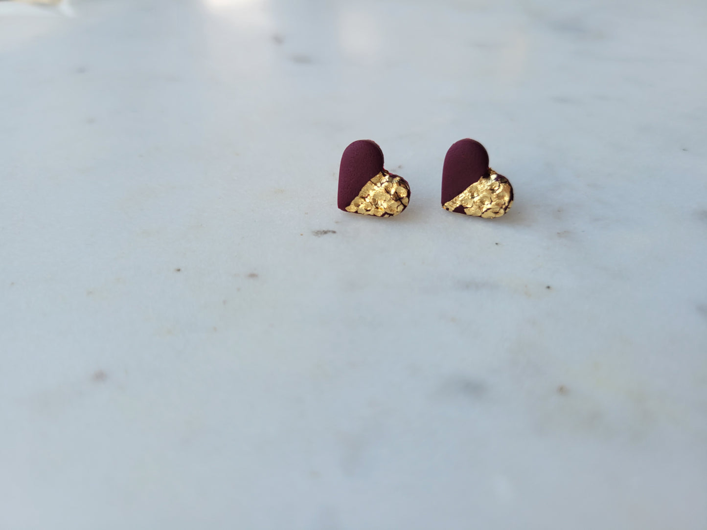 Maroon & Gold Heart Studs