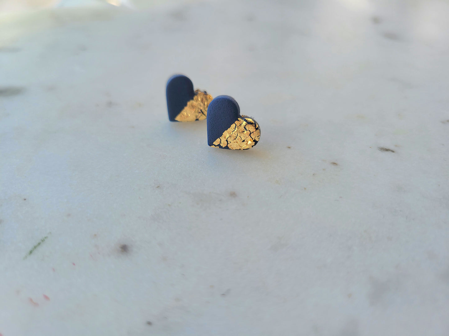 Navy & Gold Heart Studs