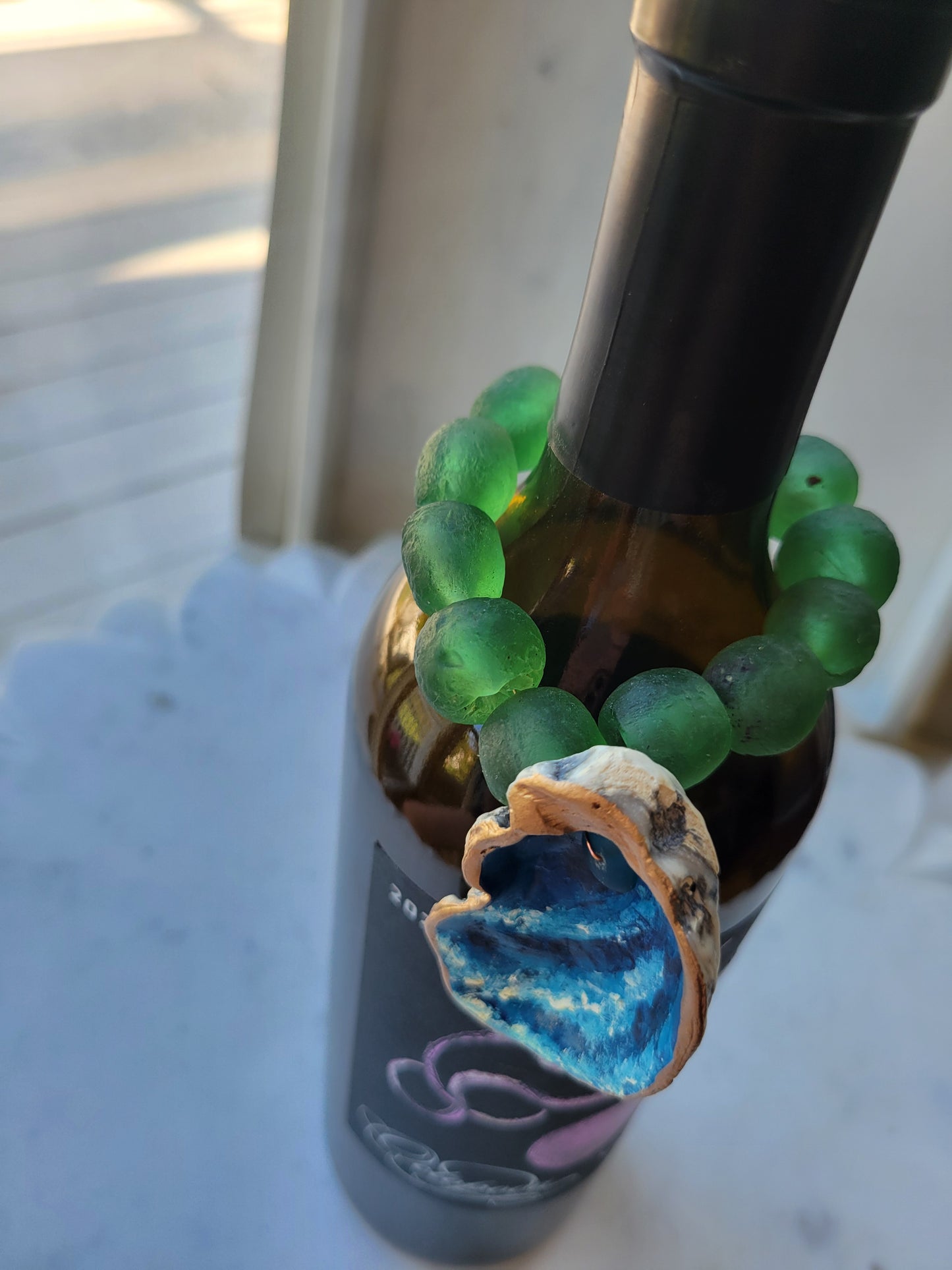 Wine Bottle Charm: Hostess Gift : Sea Glass