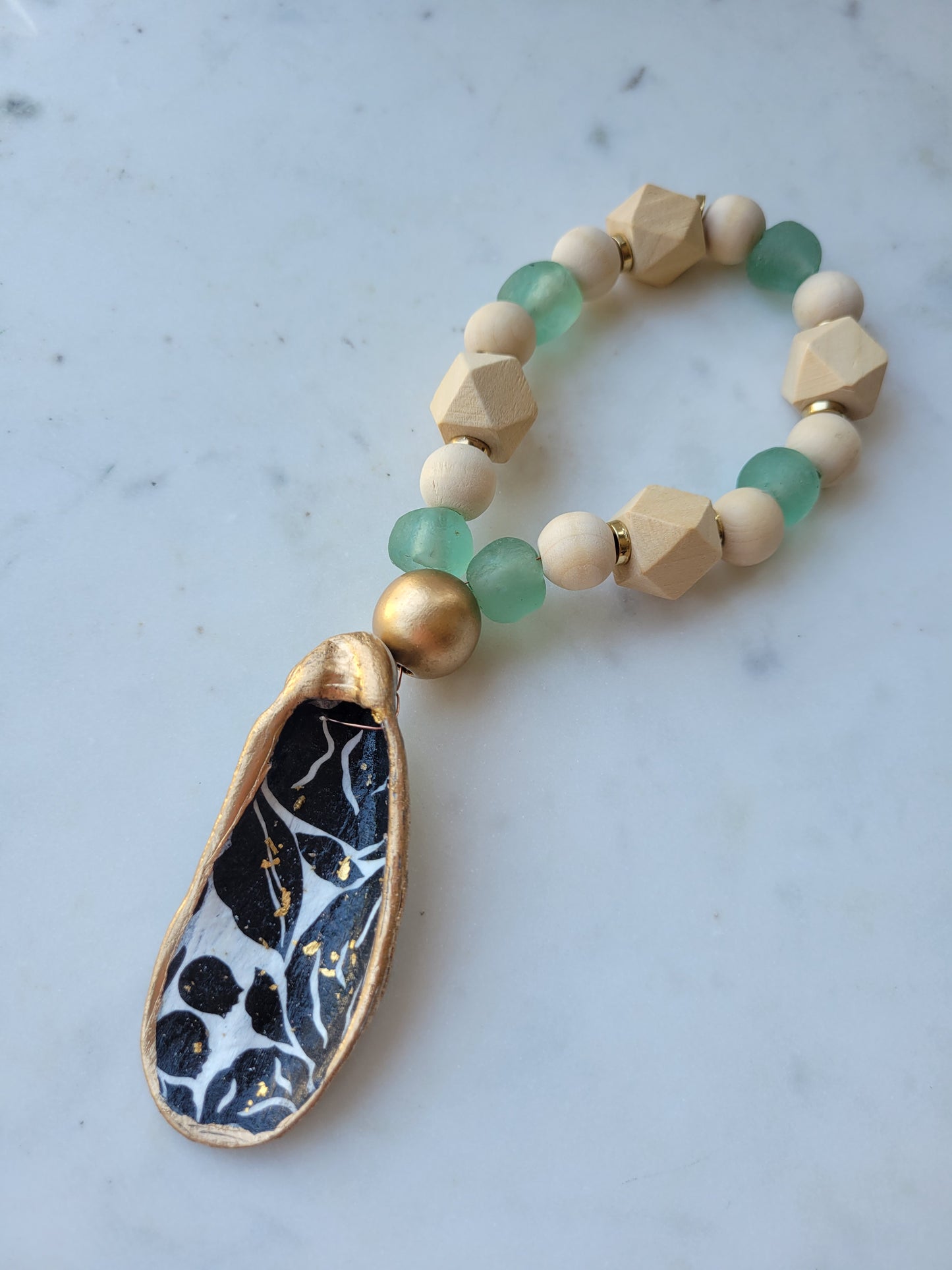 Hanger or Table Decor: Hostess Gift : Wood + Sea Glass