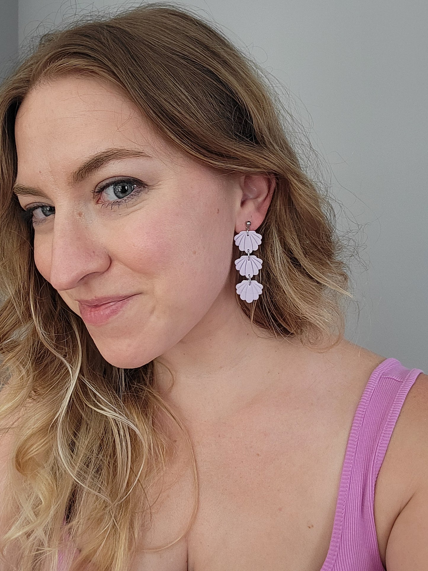 Seashell Long Dangles: Lavender