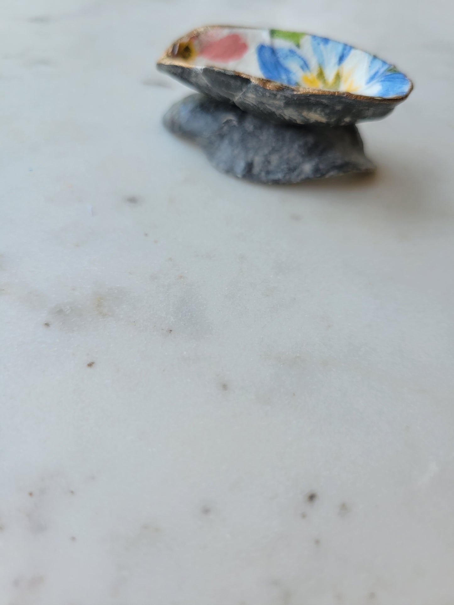Oyster Shell Trinket Dish: Floral Print: Small Double Shell