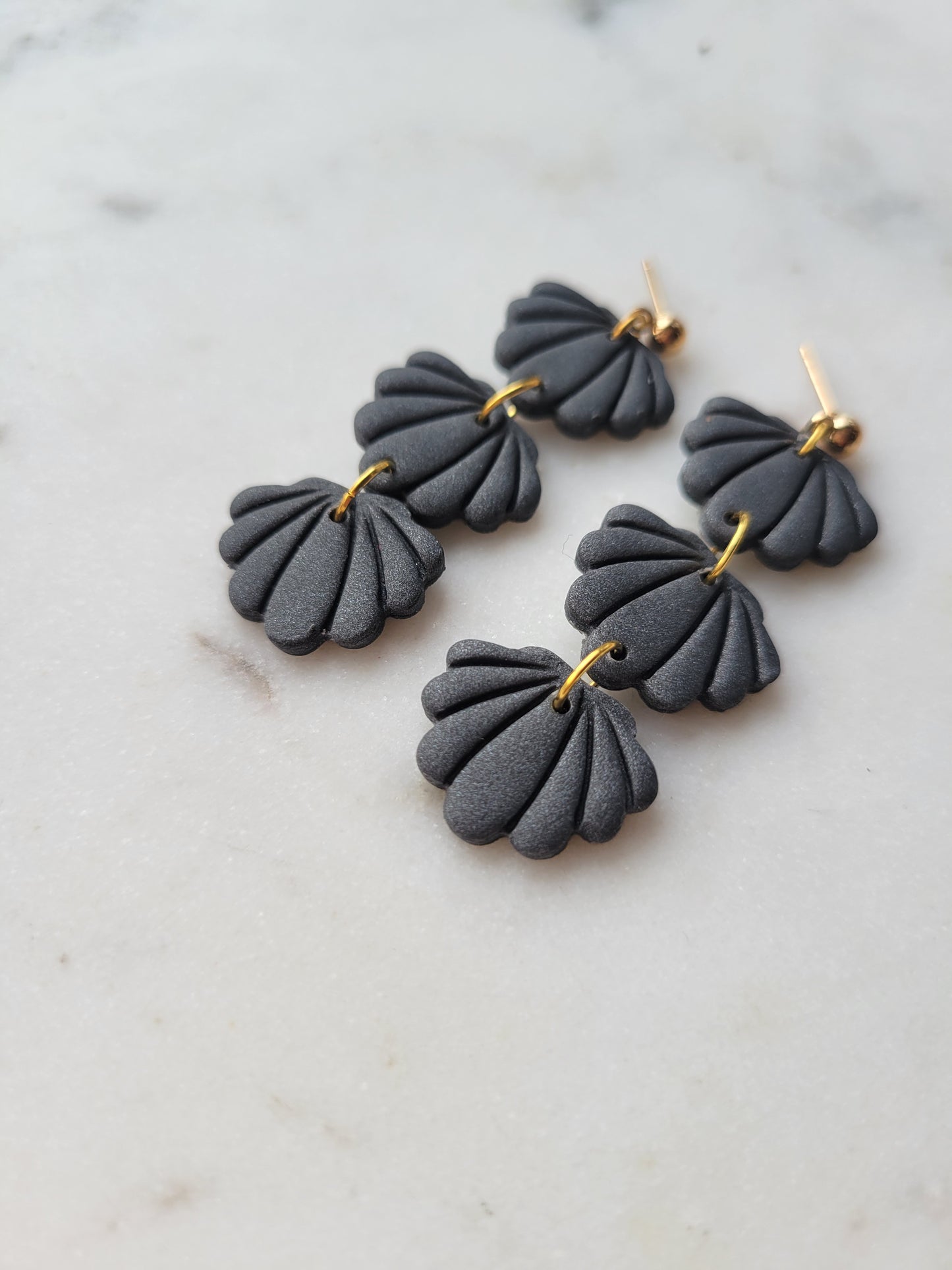 Seashell Long Dangles: Gunmetal