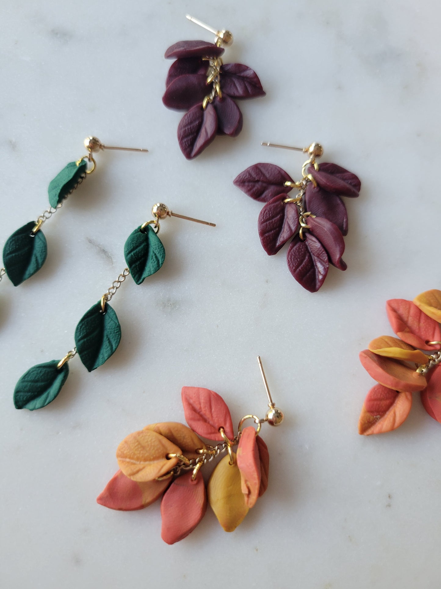 Addi : Autumn Leaf Drop Earrings : Yellow/Orange