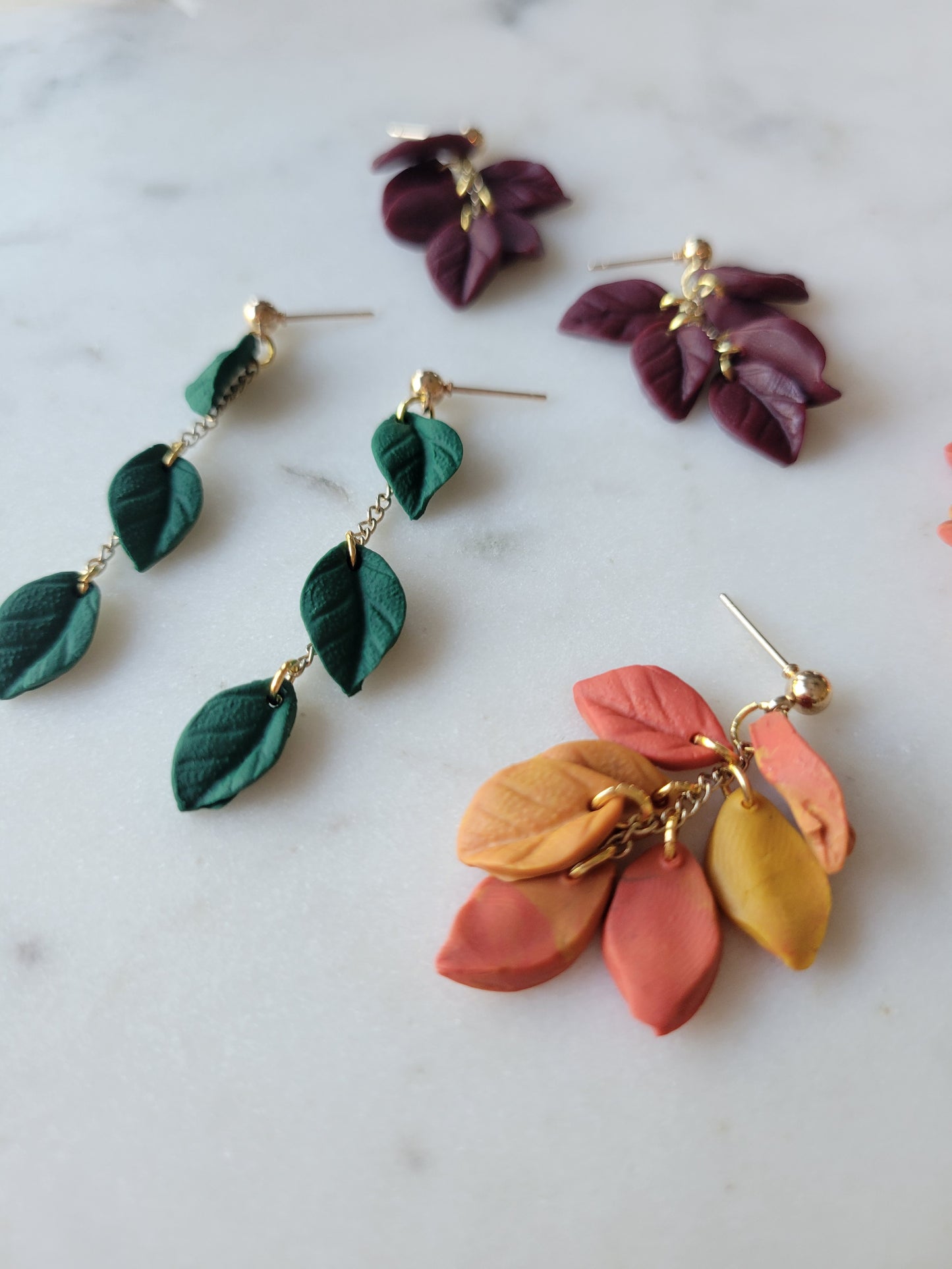 Leaf Drop Earrings : Long