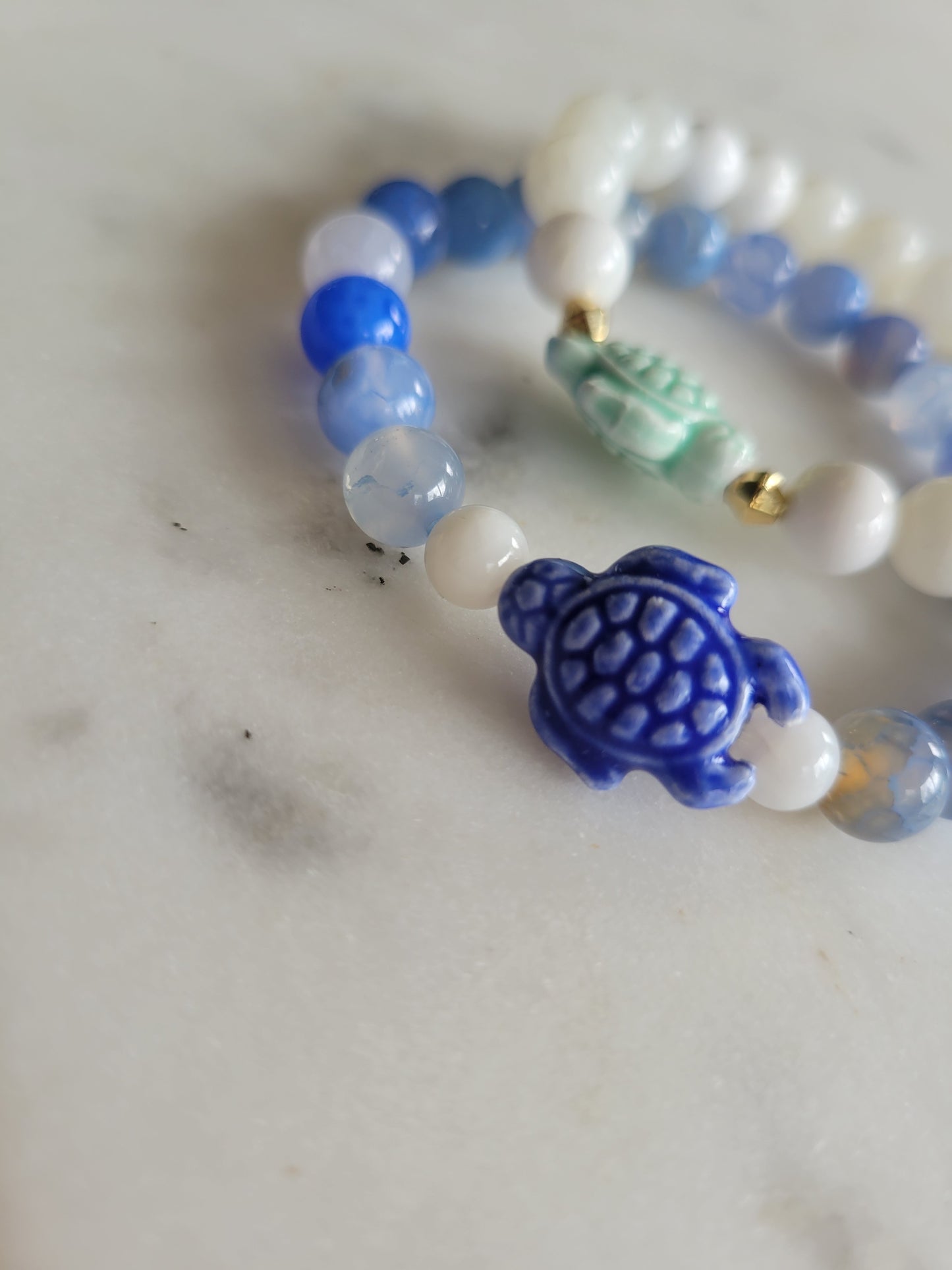 Blue Turtle & Blue Fire Agate Beaded Bracelet