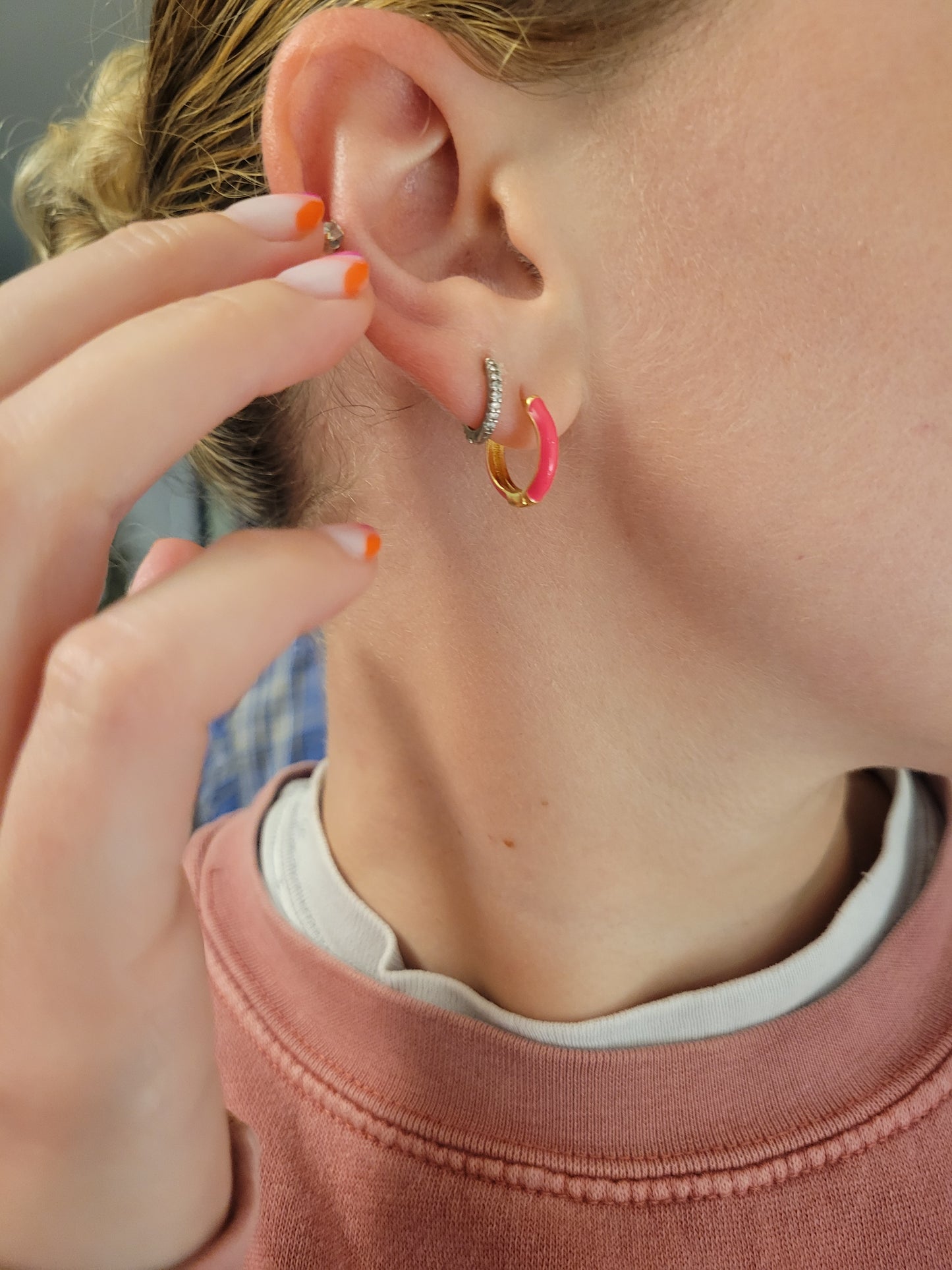 Colorful Gold Hoop Huggies