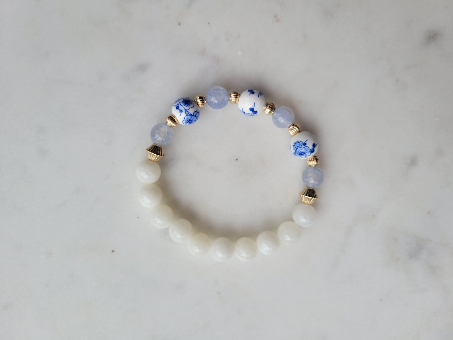 Cloisonne, Blue Fire Agate & Shell Beaded Bracelet
