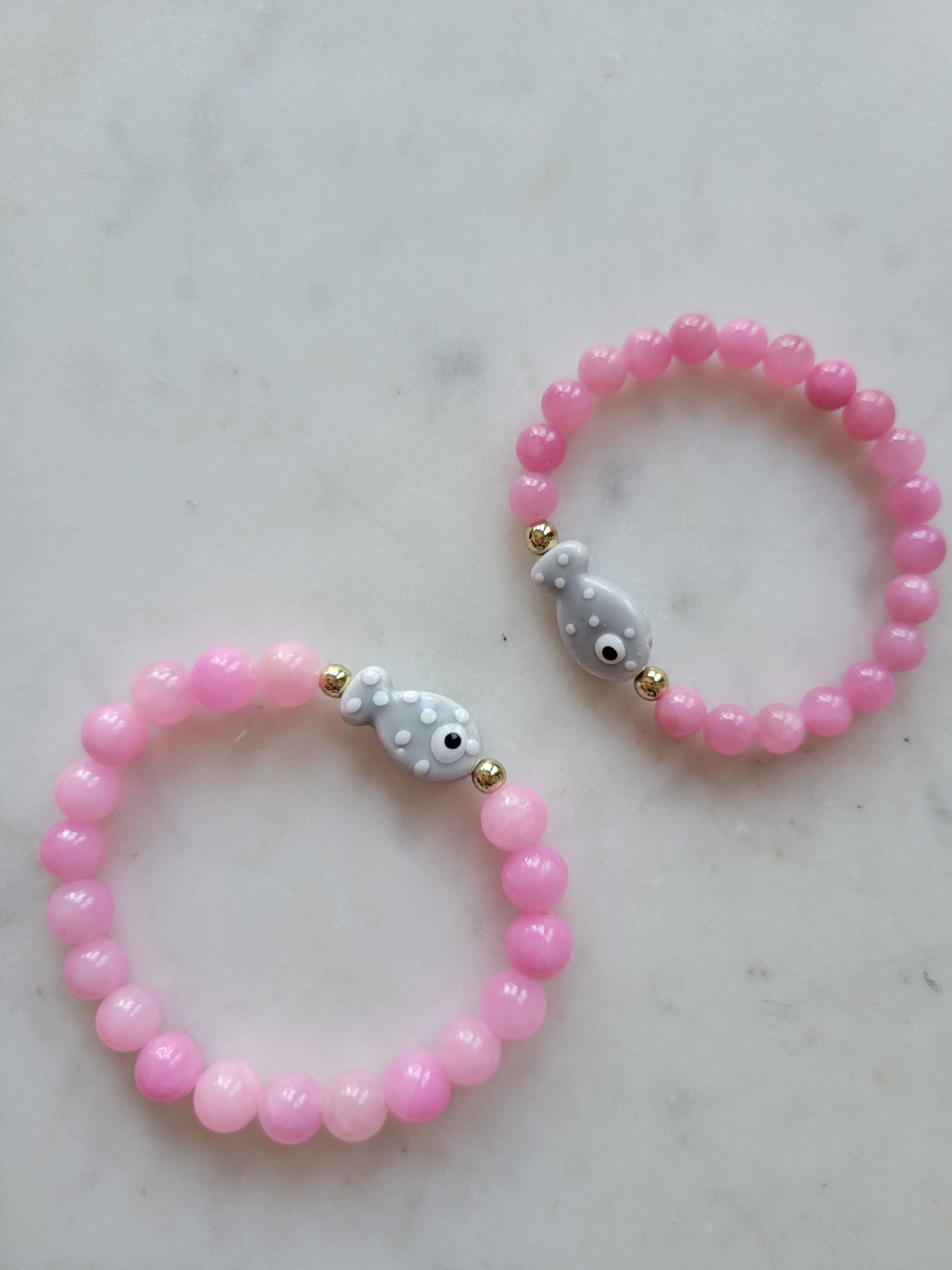 *Child's Size* Fish Stretchy Bracelet: Pink Jade