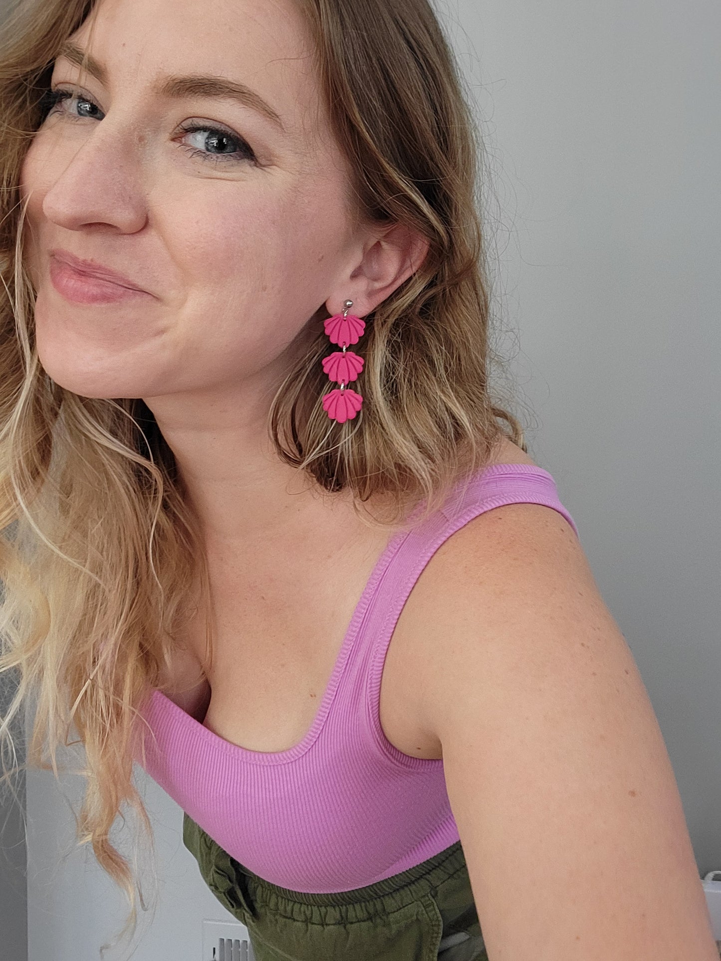 Seashell Long Dangles: Fuchsia