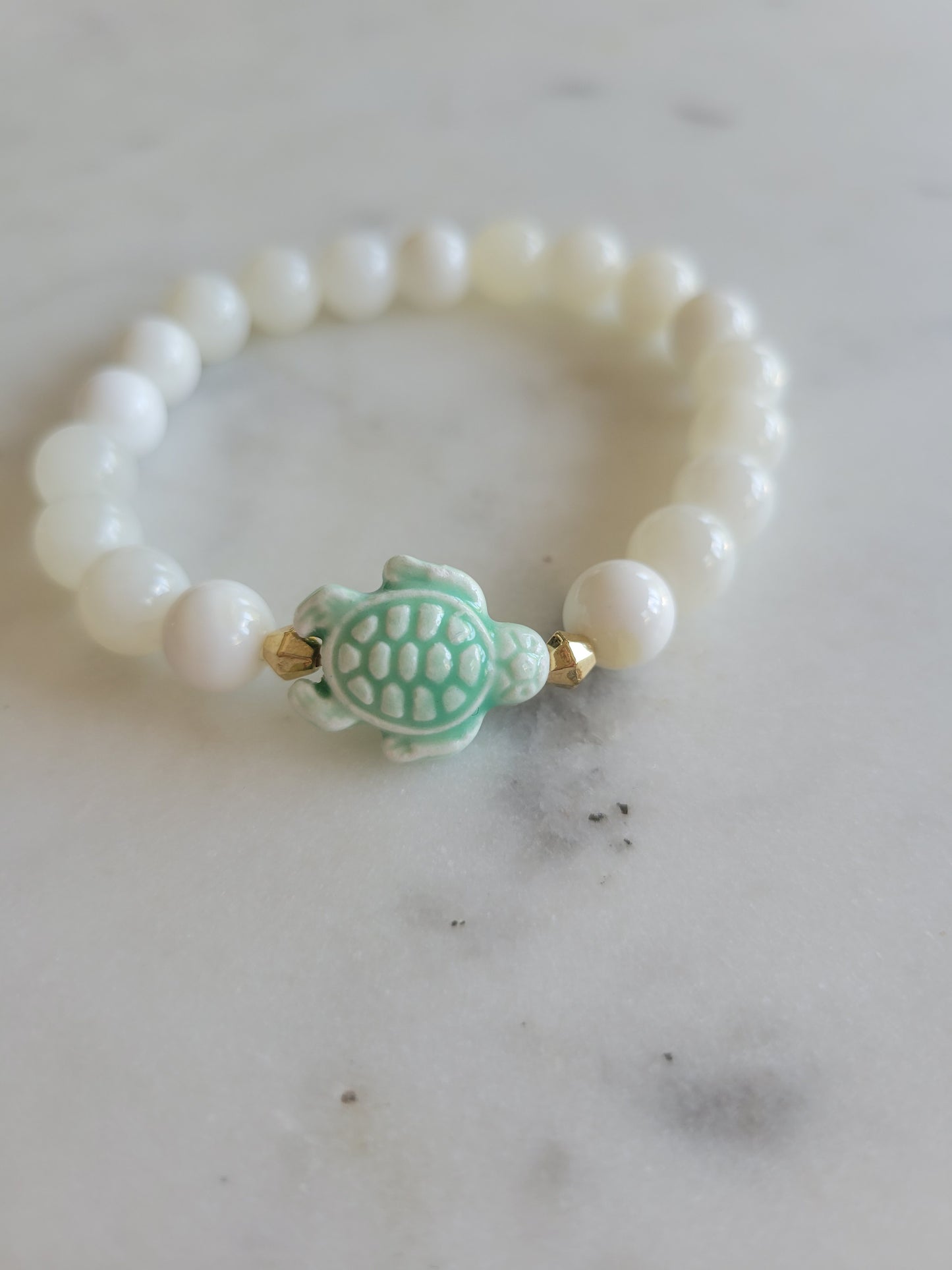 Teal Turtle & Shell Beaded Bracelet