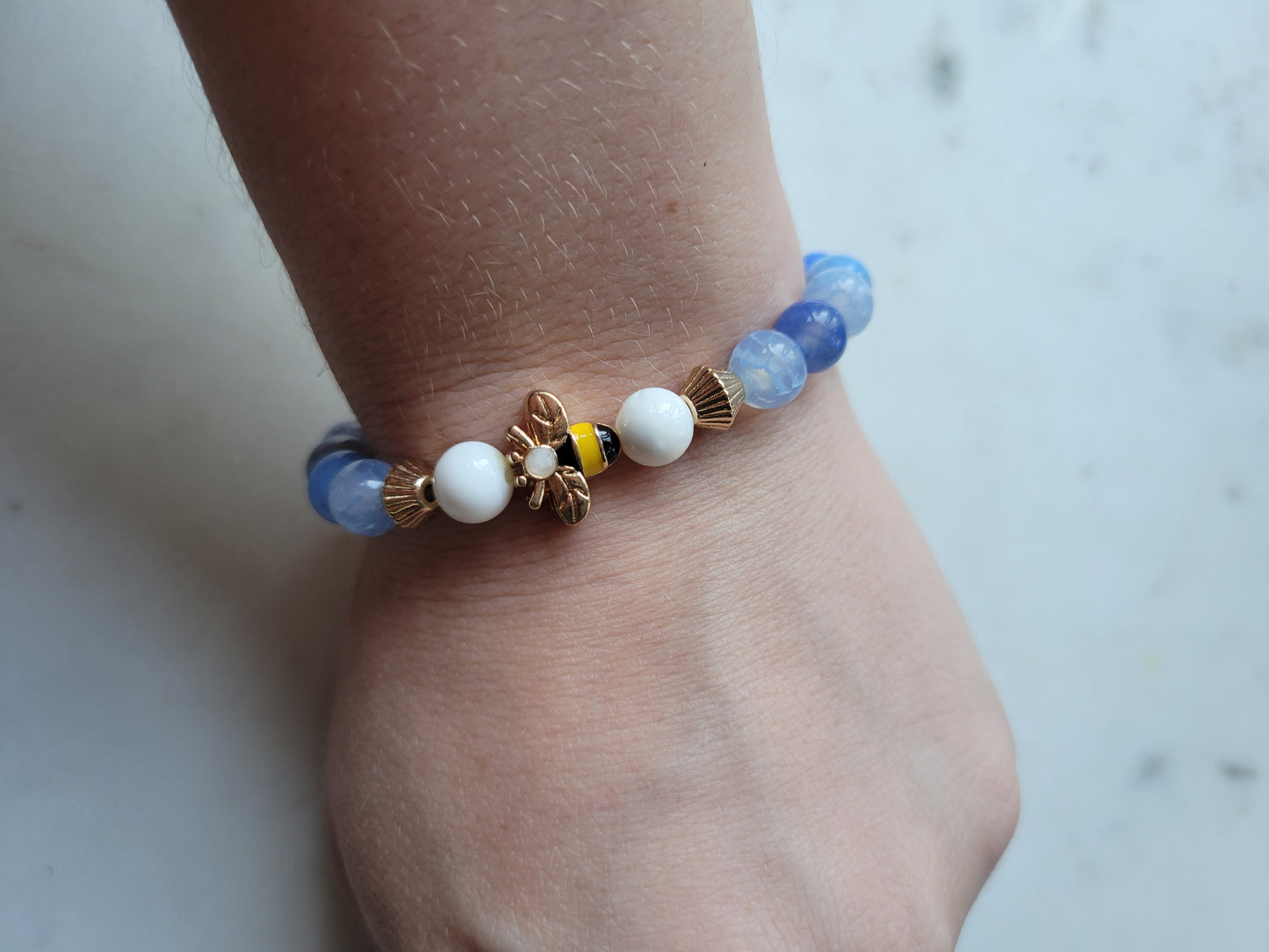Bee & Blue Fire Agate Beaded Bracelet