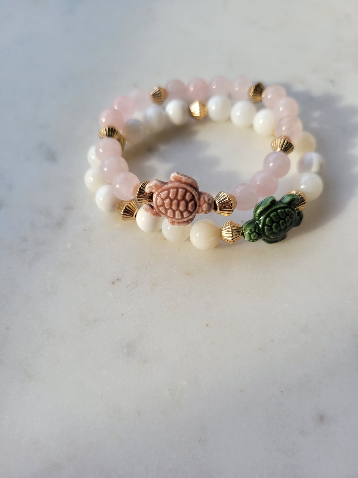 Turtle & Rose Quartz Beaded Bracelet