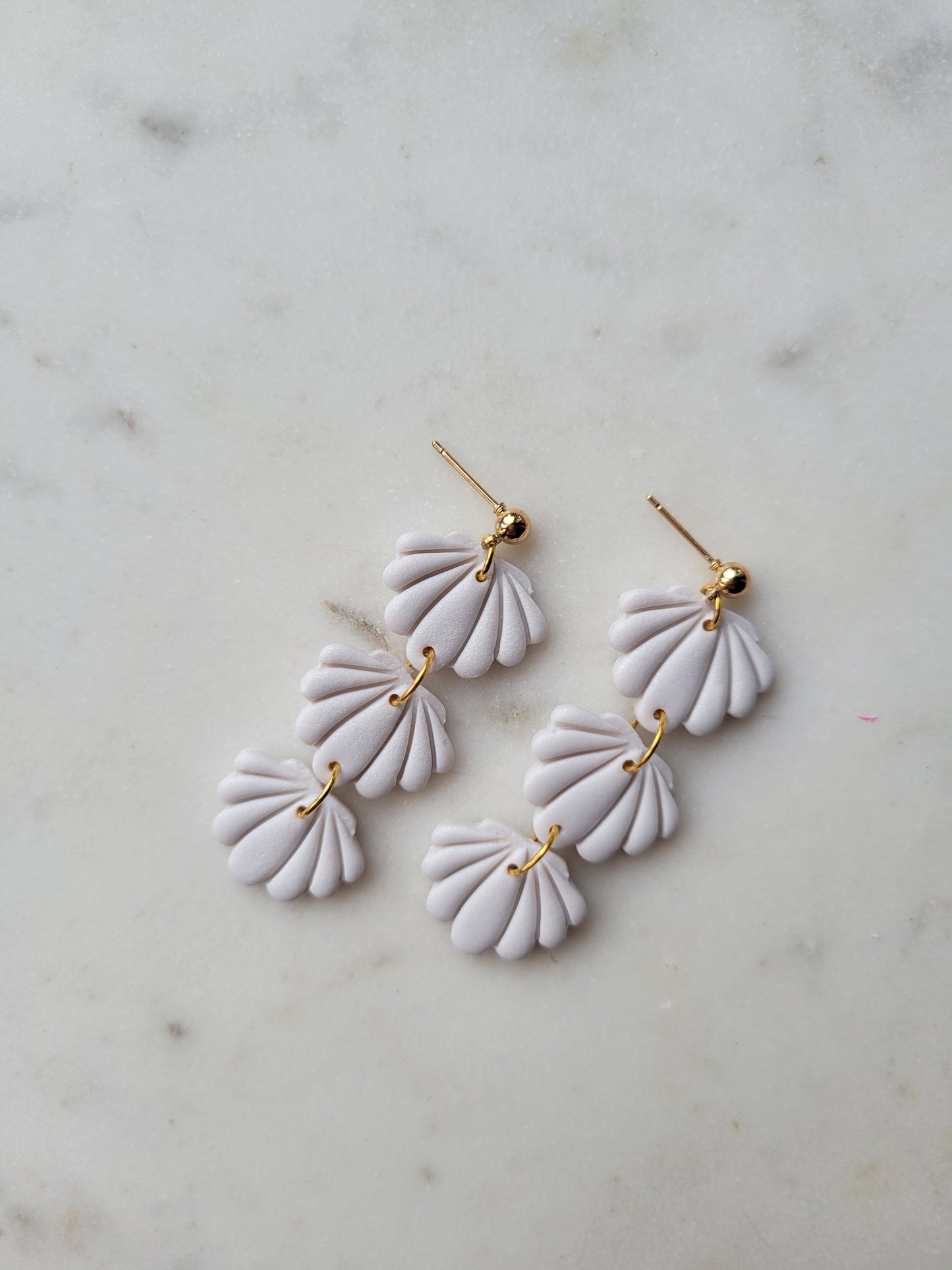 Seashell Long Dangles: White Shimmer