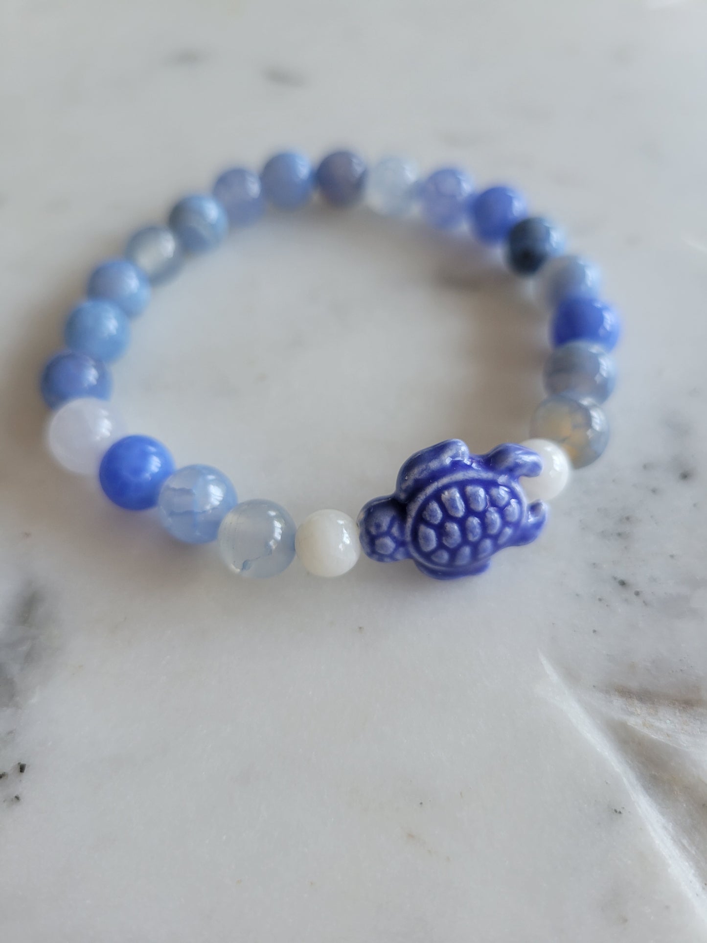 Blue Turtle & Blue Fire Agate Beaded Bracelet