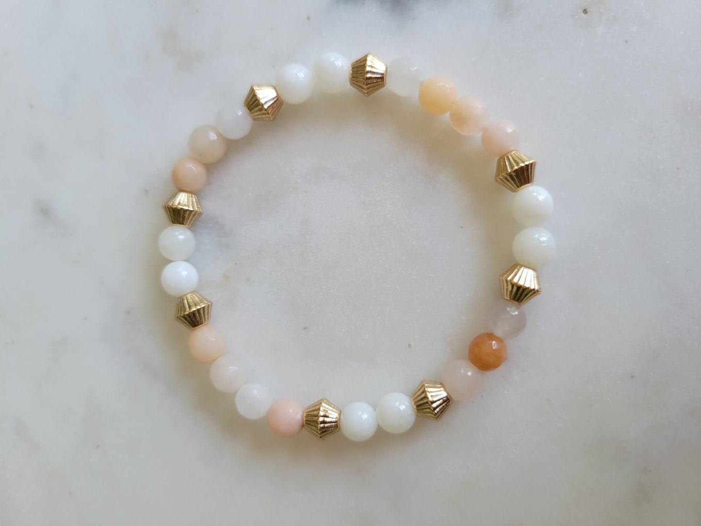 Adventurine, Lace Agate & Mother of Pearl Bracelet Stack (3)