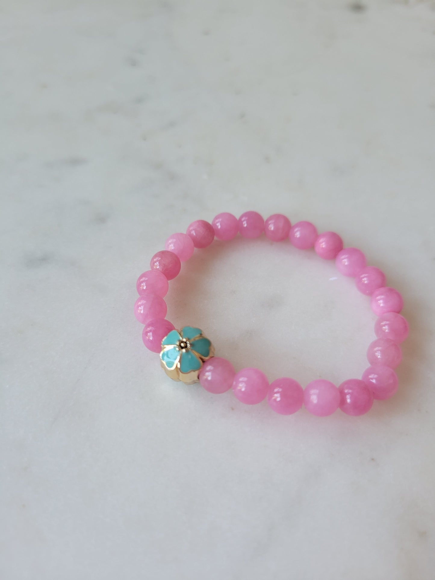 *Child's Size* Flower Child Stretchy Bracelet: Pink Jade