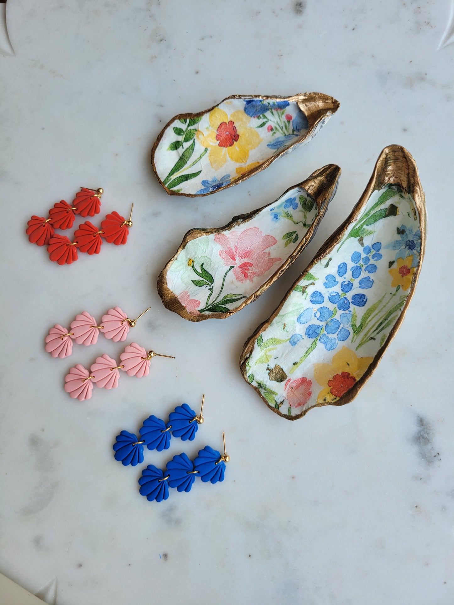 Oyster Shell Trinket Dish: Floral Print