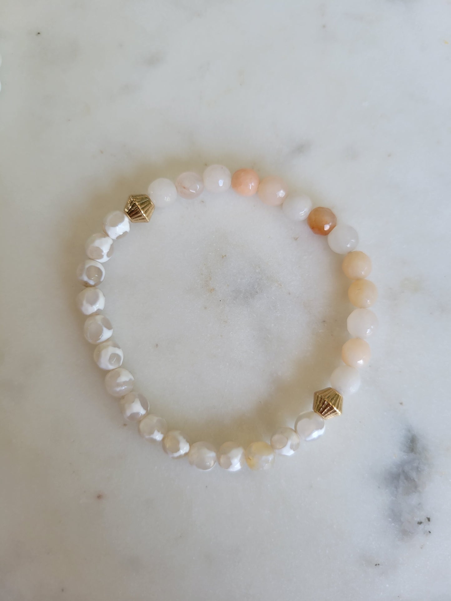 Adventurine, Lace Agate & Mother of Pearl Bracelet Stack (3)