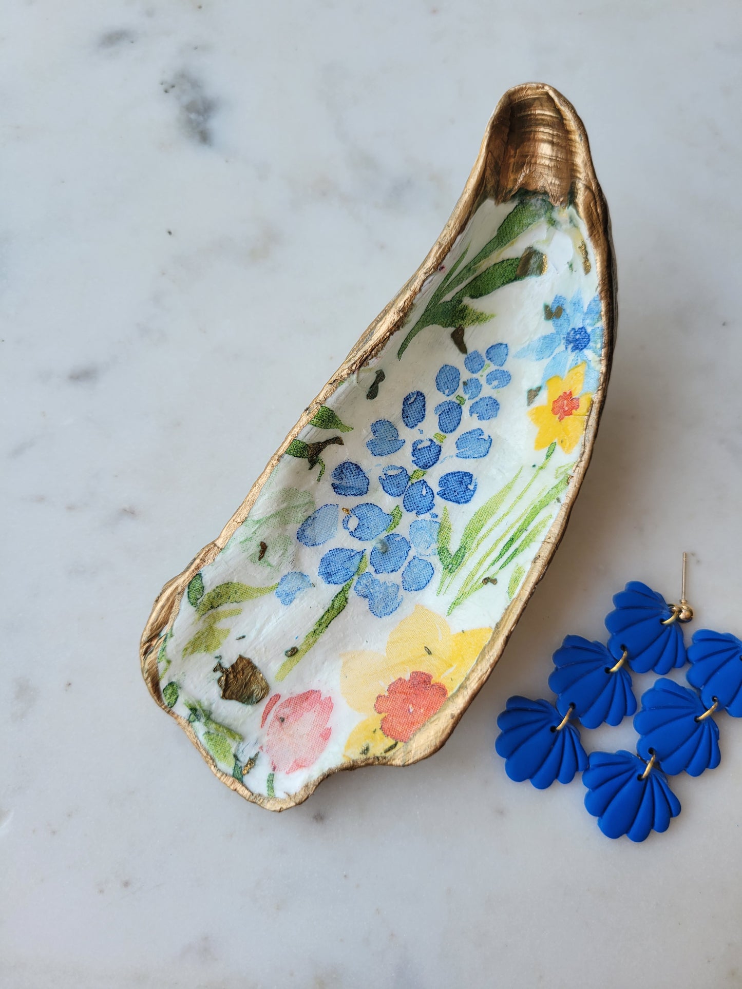 Oyster Shell Trinket Dish: Floral : Large