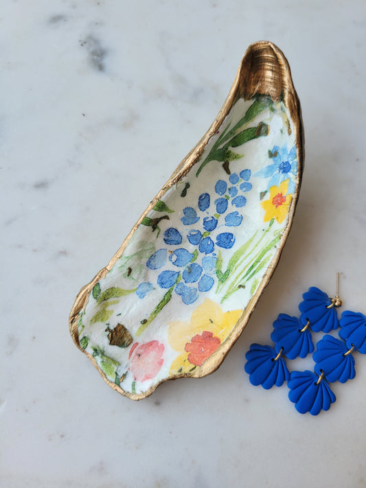 Oyster Shell Trinket Dish: Floral : Large