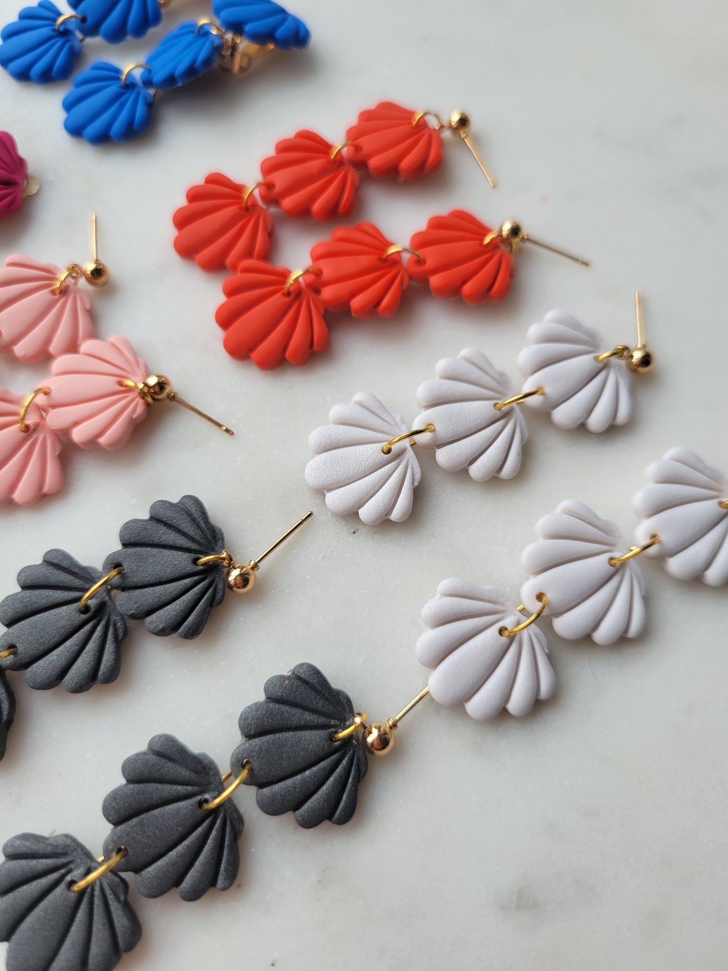 Seashell Long Dangles: White Shimmer