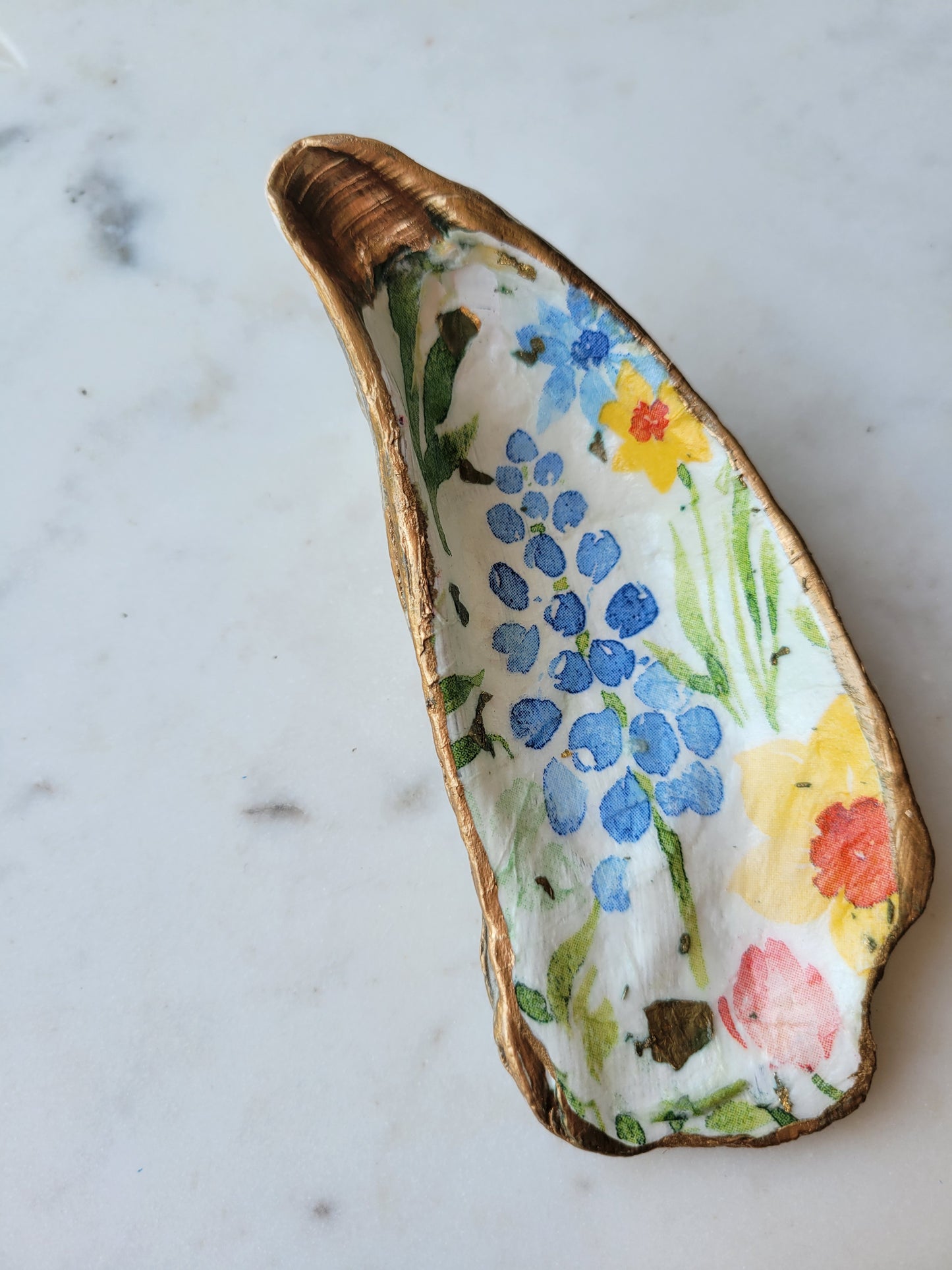 Oyster Shell Trinket Dish: Floral : Large