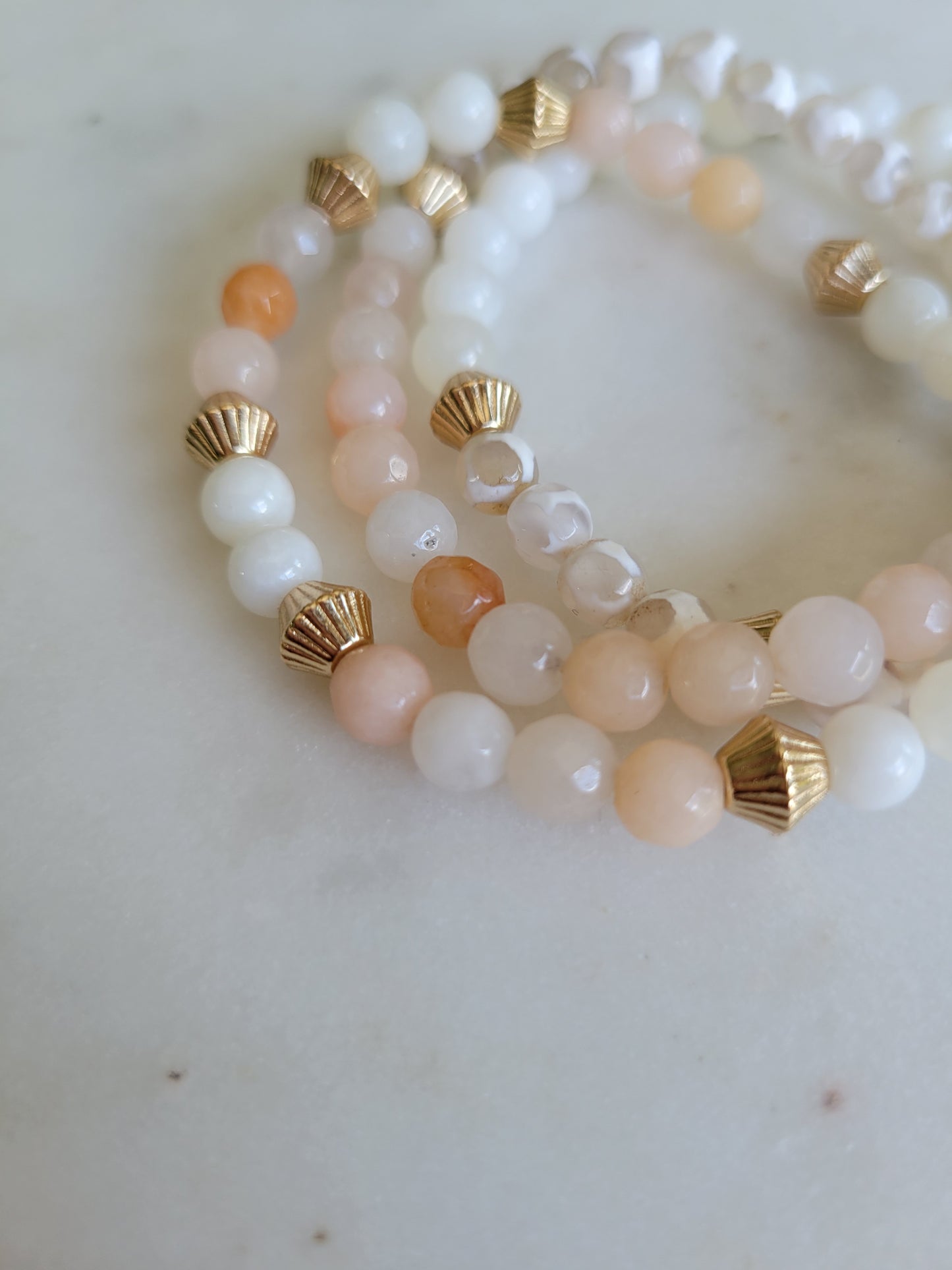 Adventurine, Lace Agate & Mother of Pearl Bracelet Stack (3)