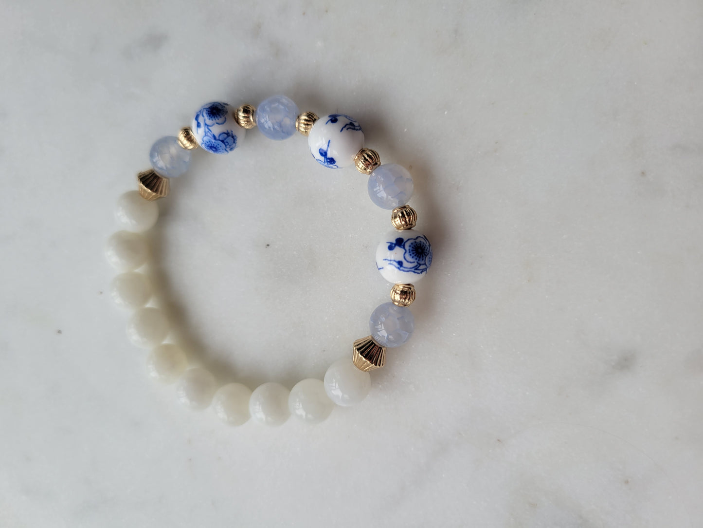 Cloisonne, Blue Fire Agate & Shell Beaded Bracelet