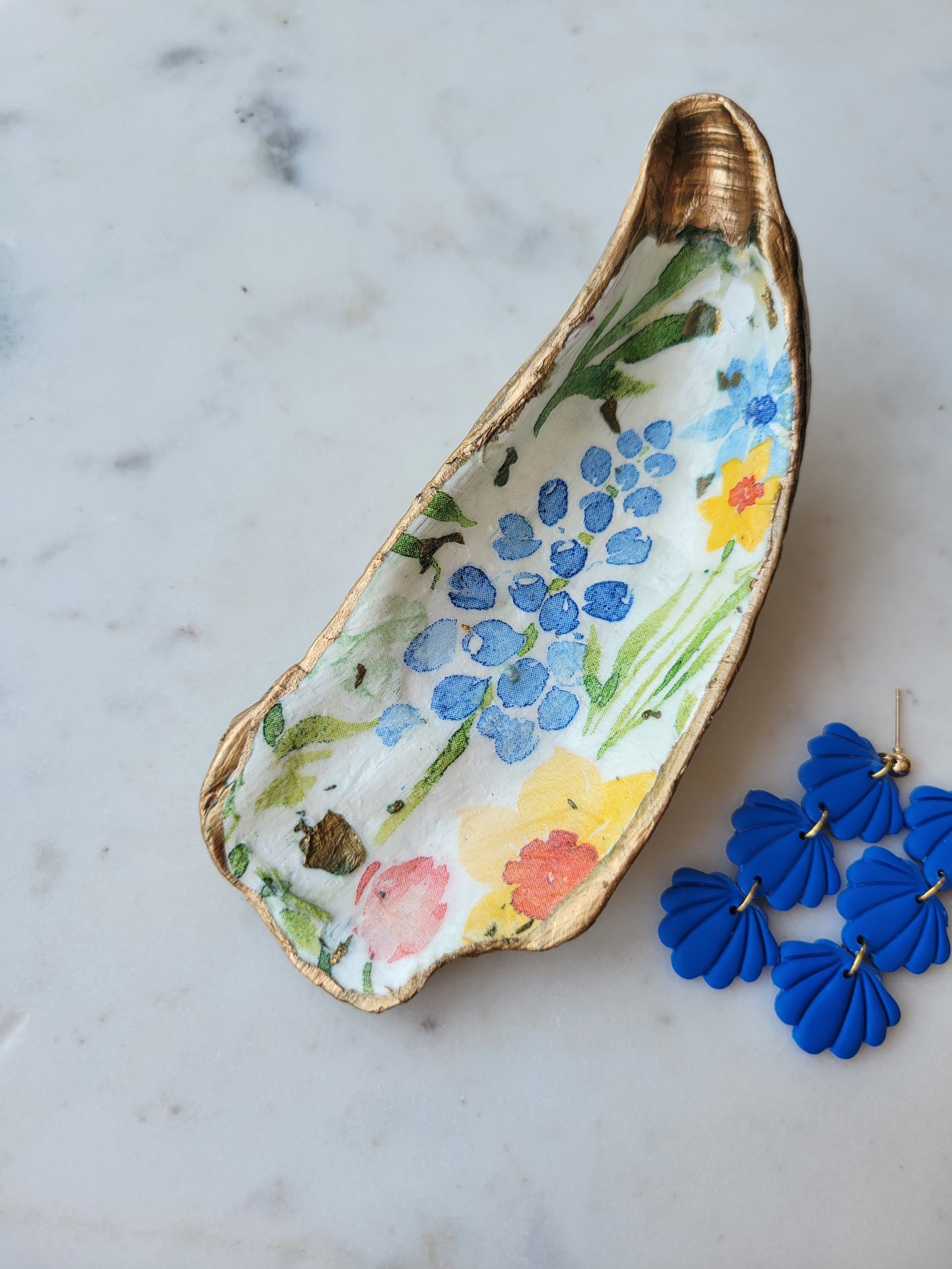 Oyster Shell Trinket Dish: Floral : Large