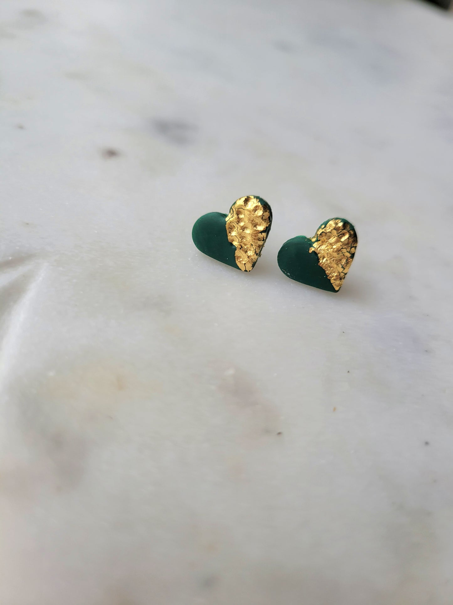 Green & Gold Heart Studs