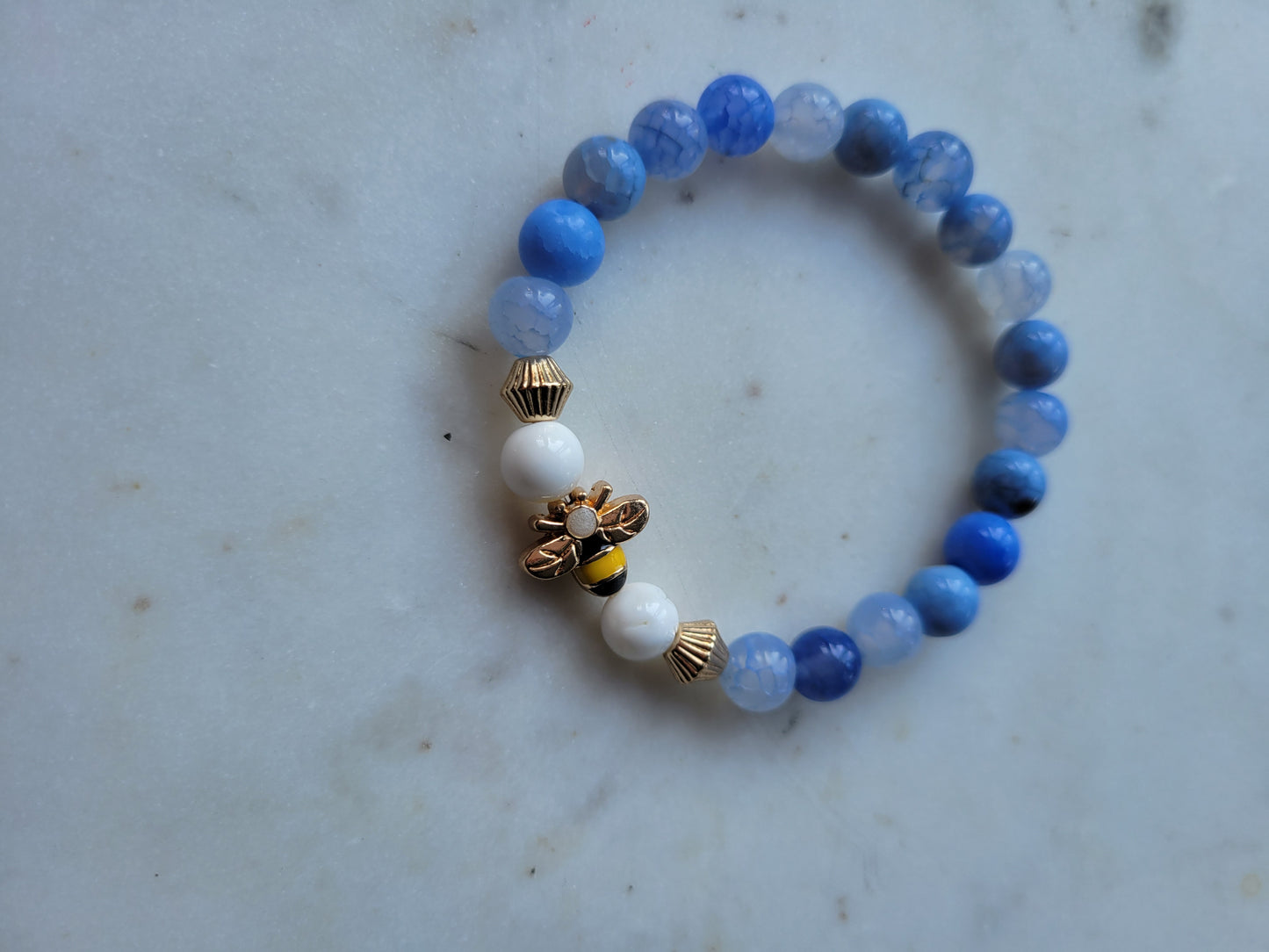 Bee & Blue Fire Agate Beaded Bracelet