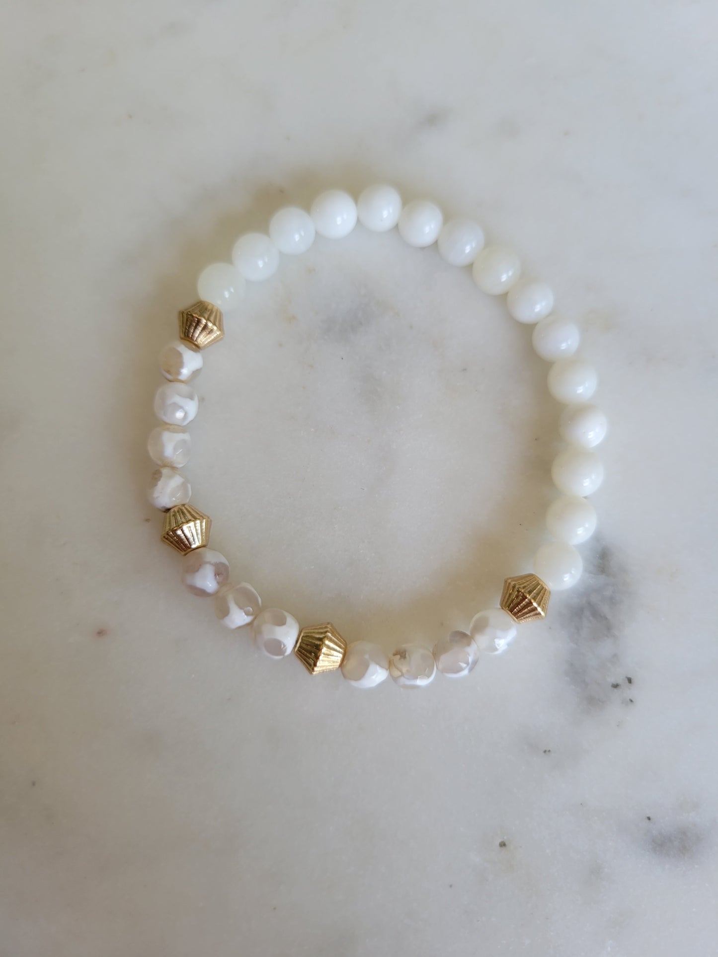 Adventurine, Lace Agate & Mother of Pearl Bracelet Stack (3)