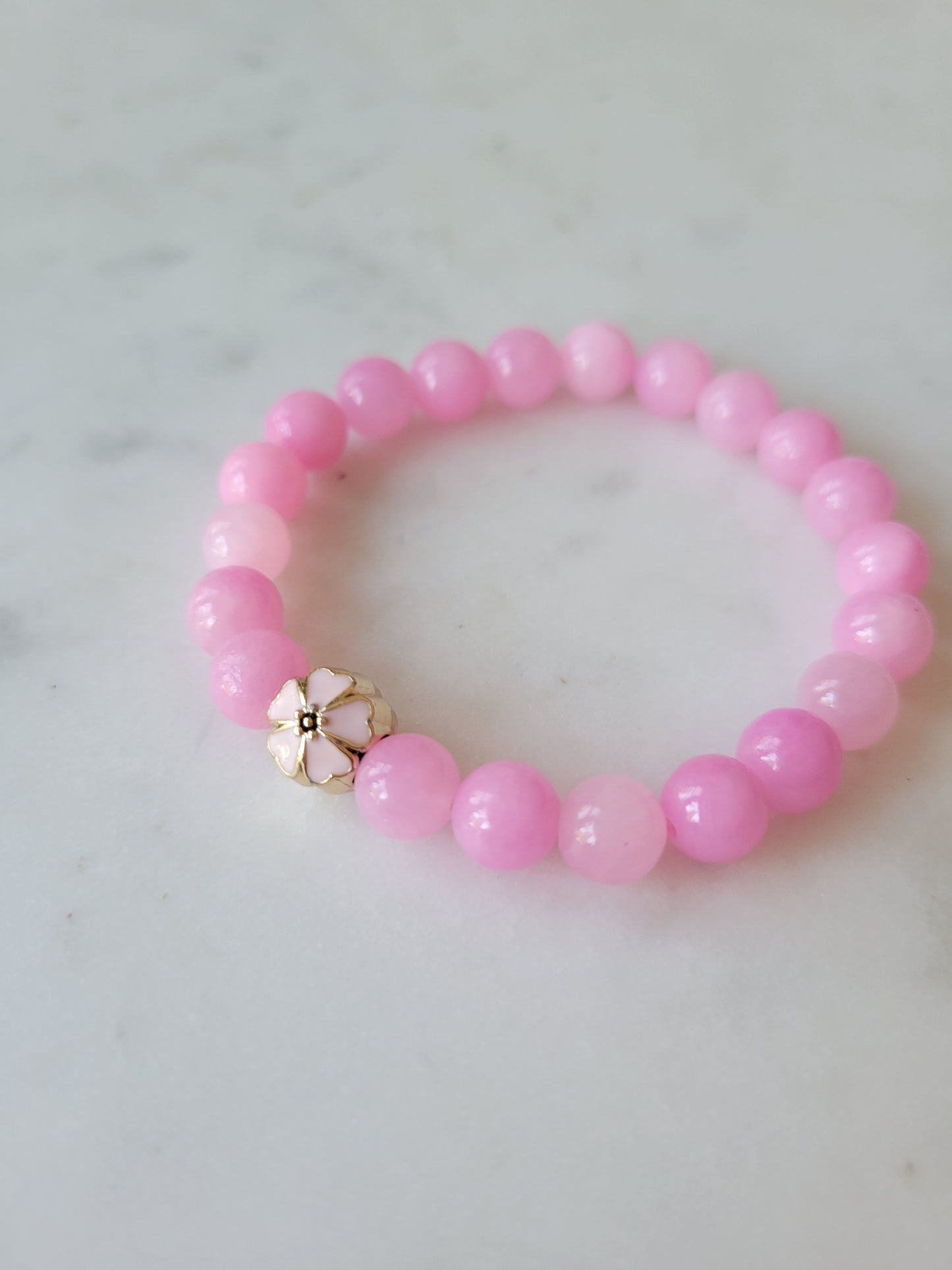 *Child's Size* Flower Child Stretchy Bracelet: Pink Jade
