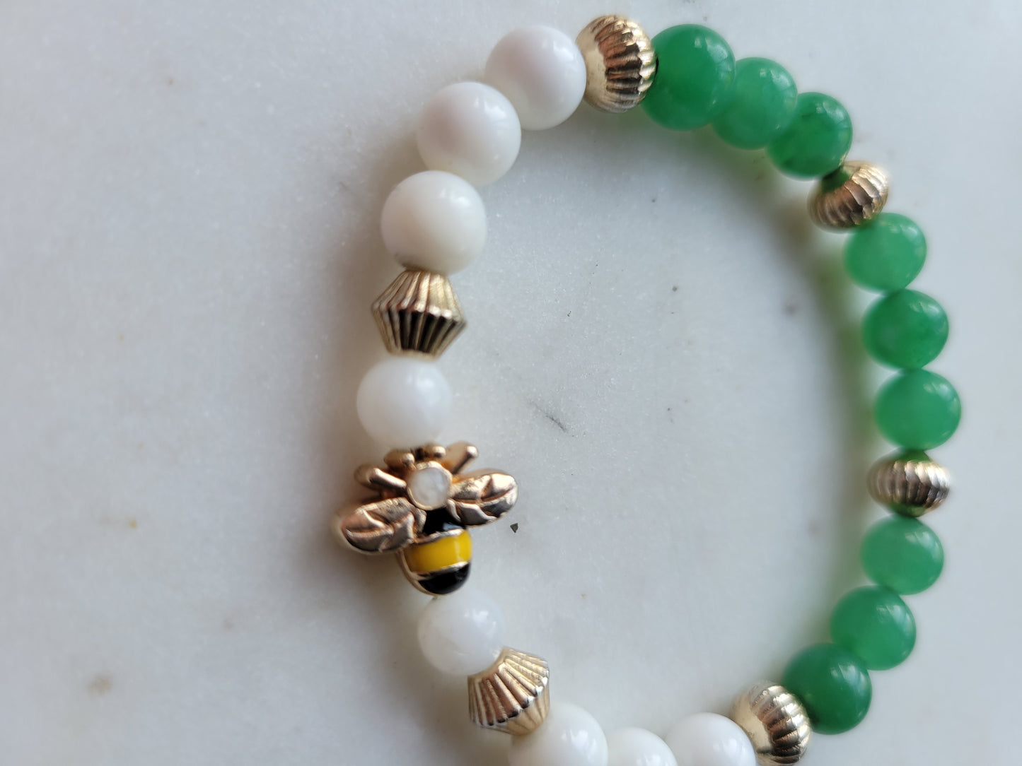 Bee Stack : Rose Quartz & Green Adventurine Bracelets (2)