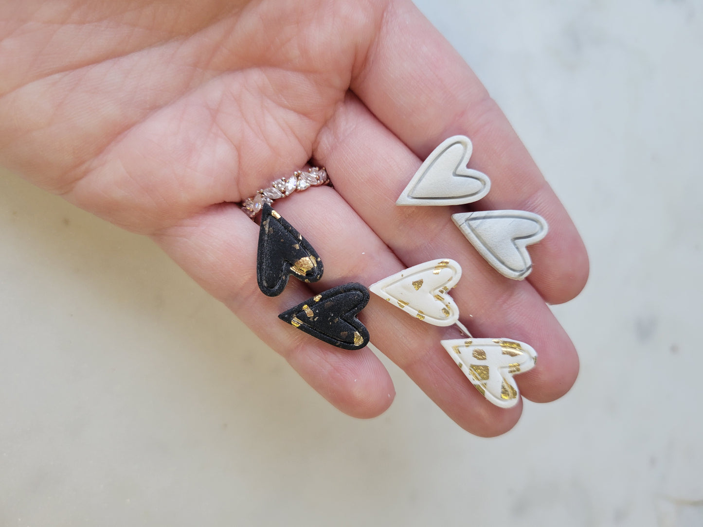 Gold Leaf Heart Studs: Black or White