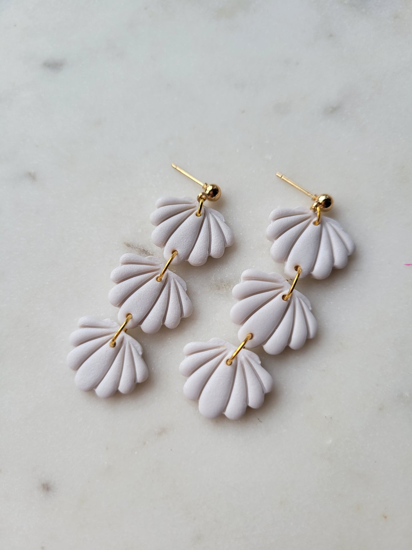 Seashell Long Dangles: White Shimmer