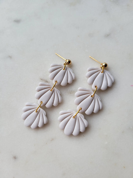 Seashell Long Dangles: White Shimmer