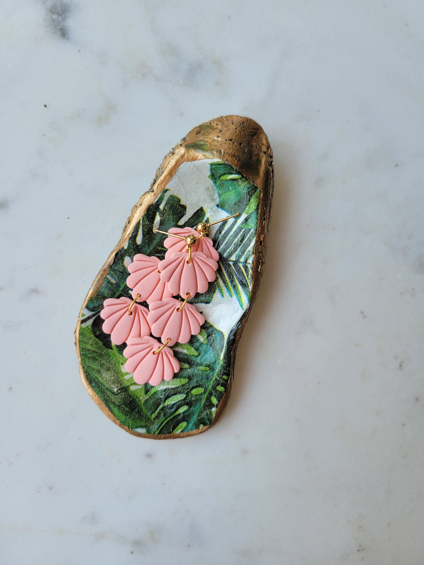Oyster Shell Trinket Dish: Monstera : Single Shell