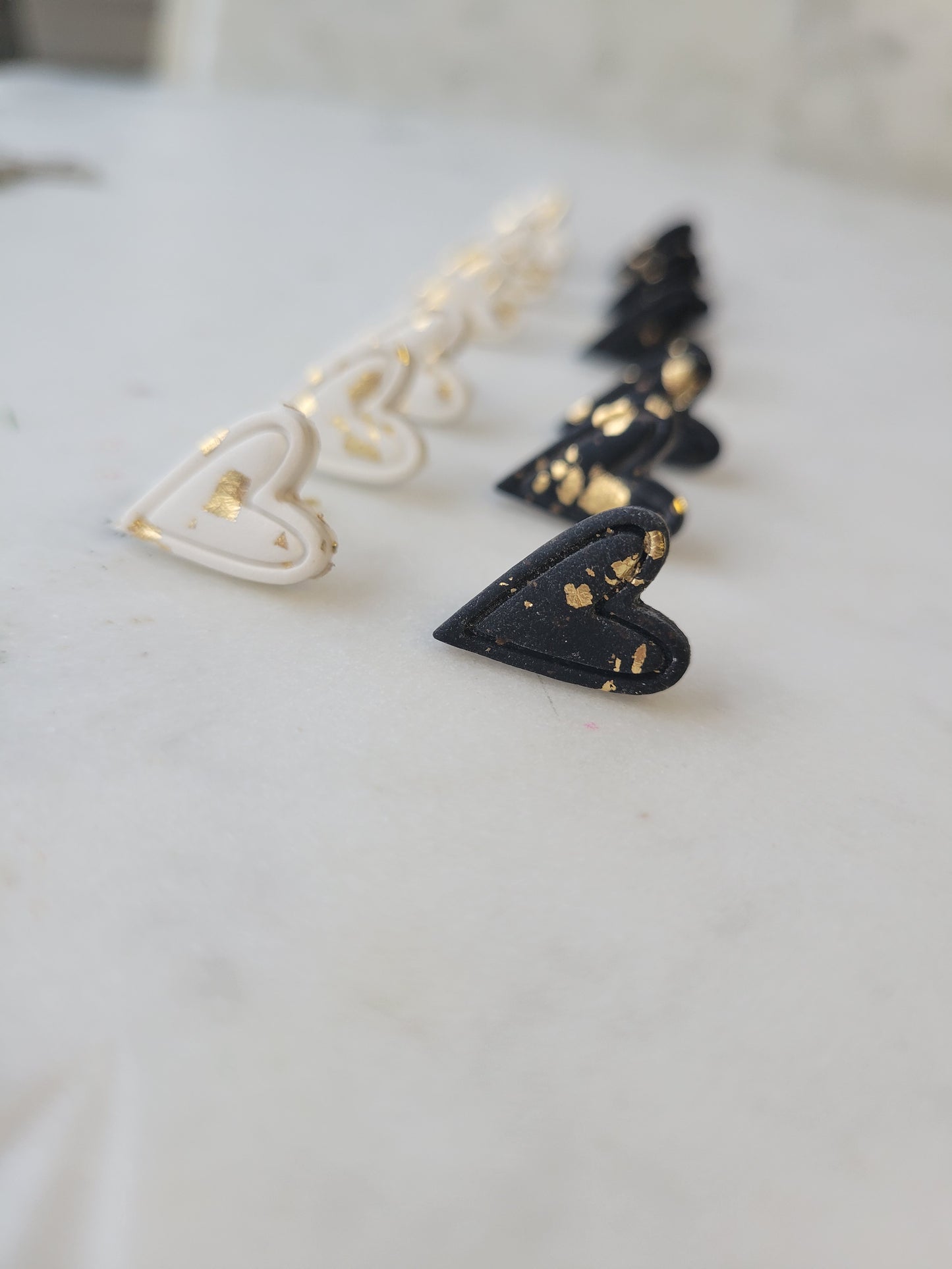 Gold Leaf Heart Studs: Black or White