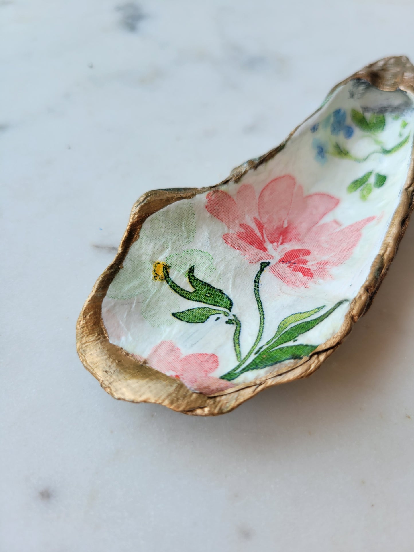 Oyster Shell Trinket Dish: Floral Print