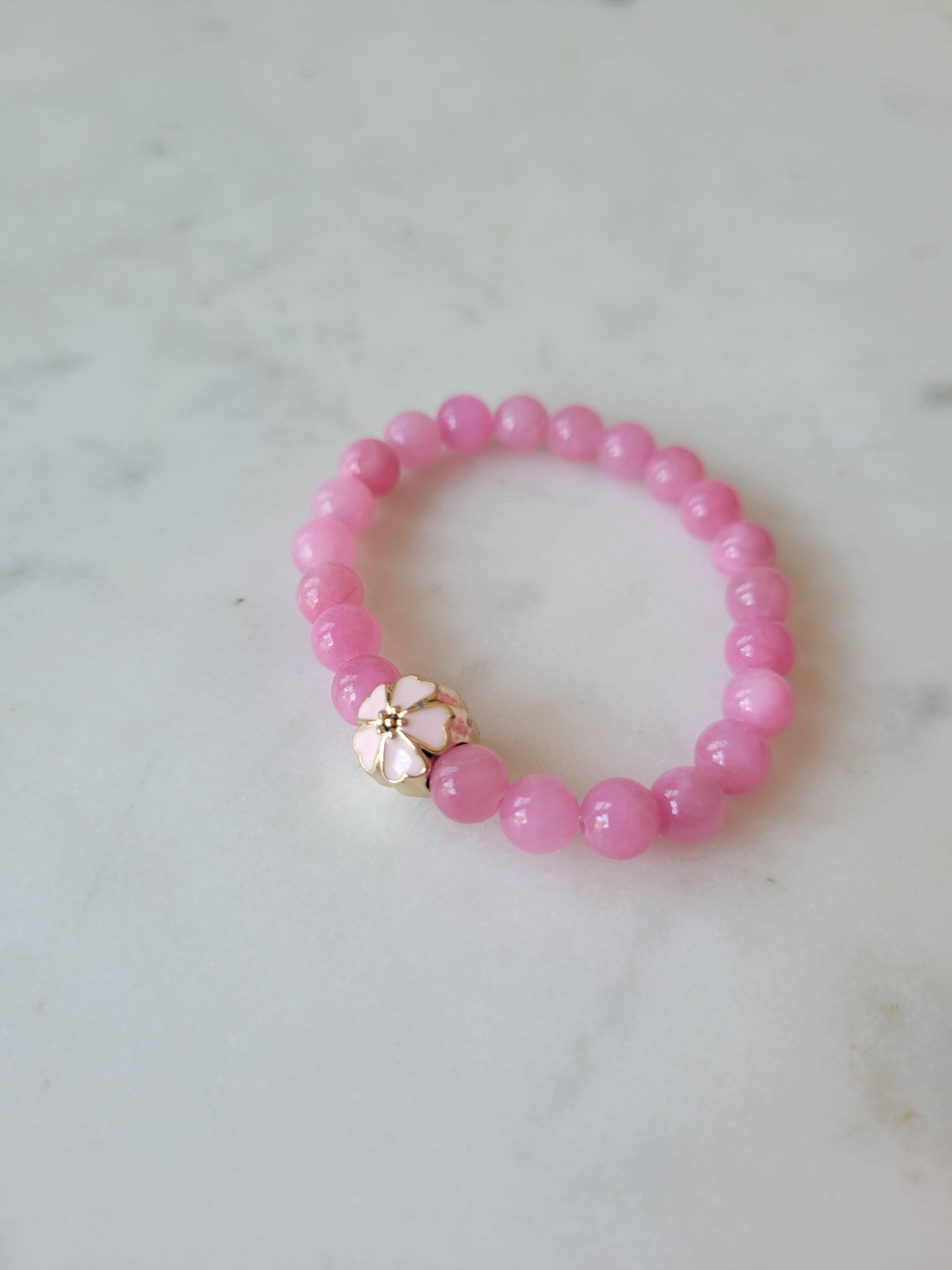 *Child's Size* Flower Child Stretchy Bracelet: Pink Jade