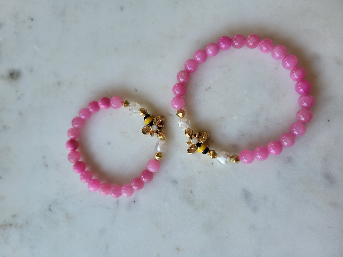 Bee & Pink Jade Beaded Bracelet