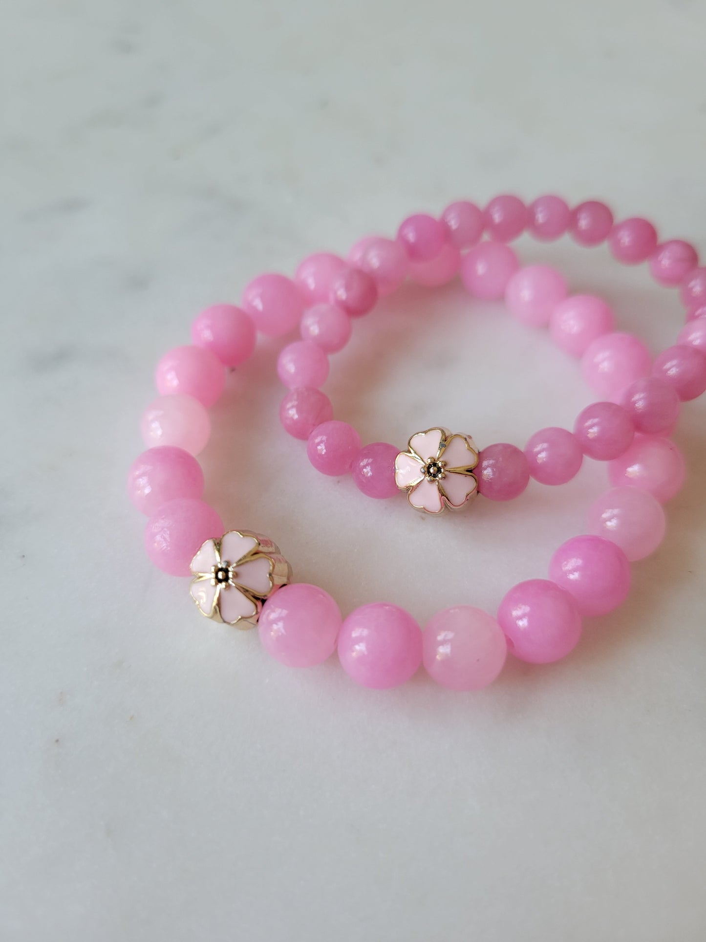 *Child's Size* Flower Child Stretchy Bracelet: Pink Jade