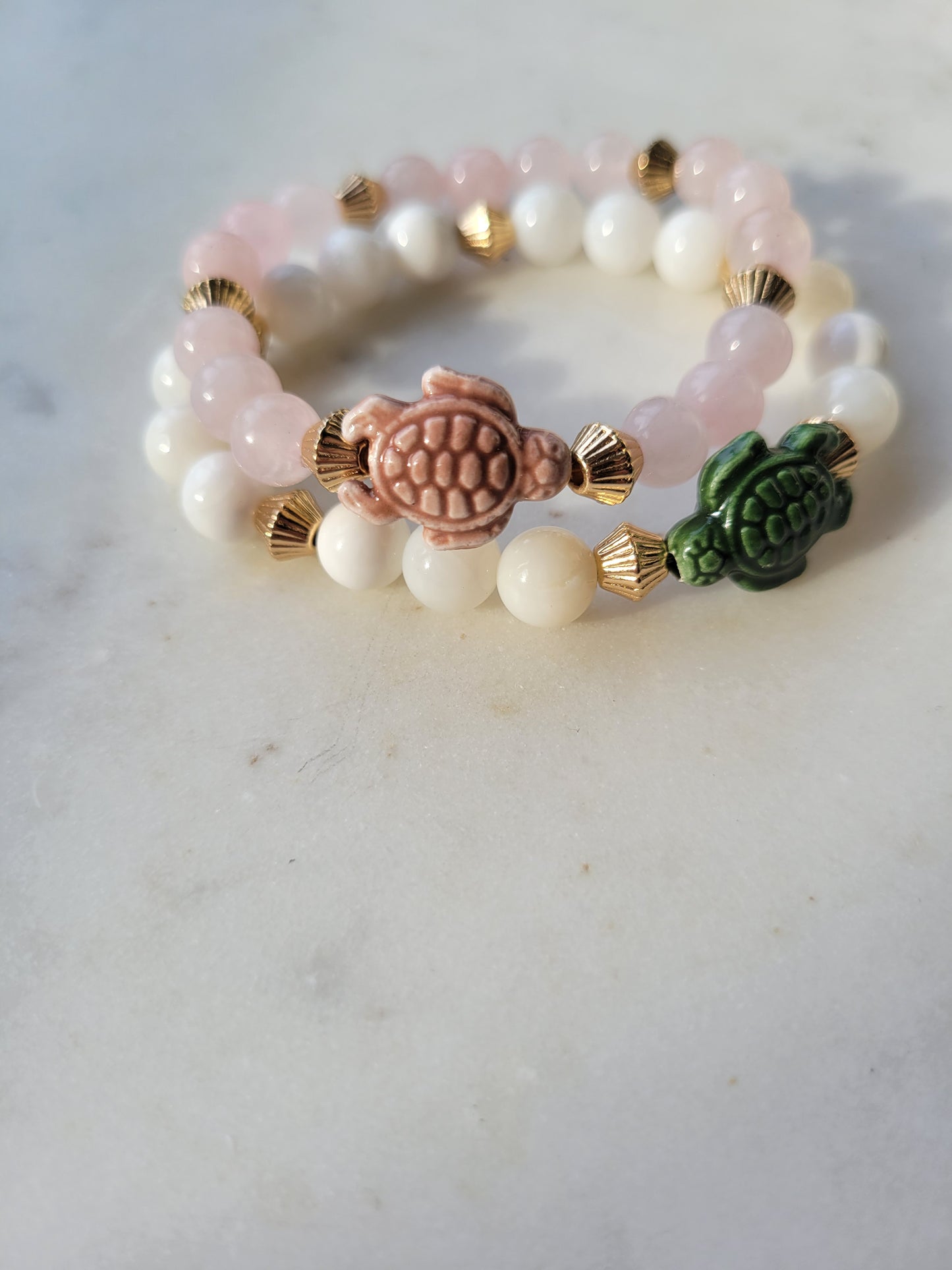 Turtle & Rose Quartz Beaded Bracelet