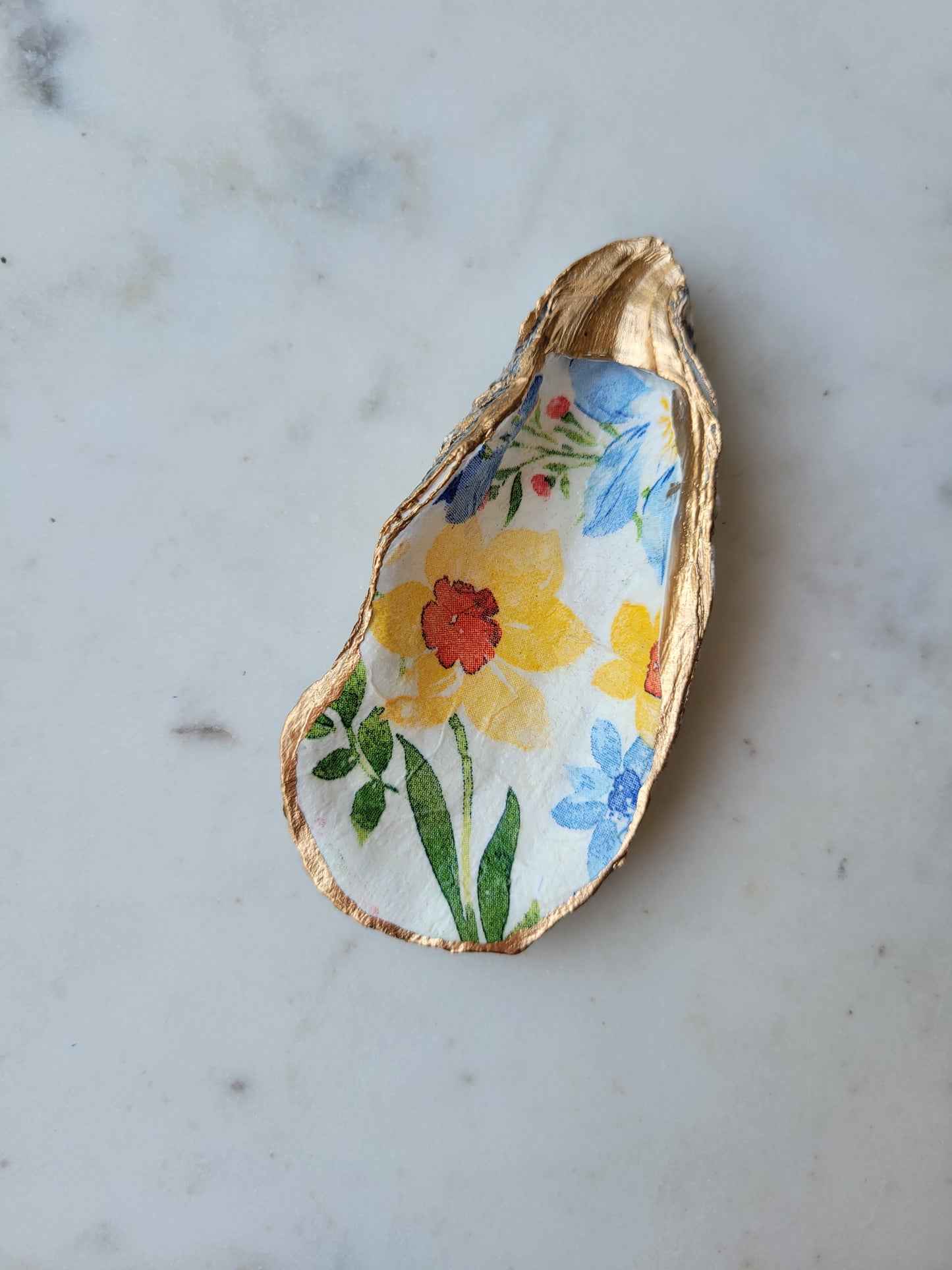 Oyster Shell Trinket Dish: Floral Print: Small