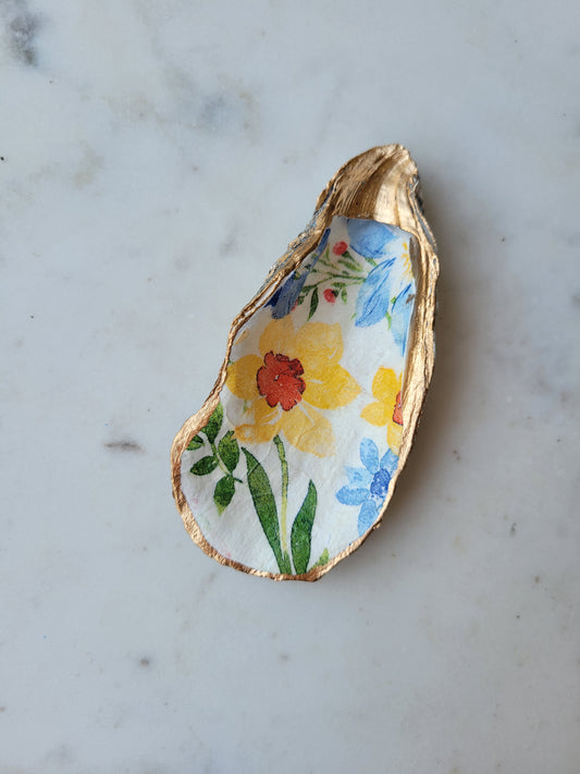 Oyster Shell Trinket Dish: Floral Print: Small
