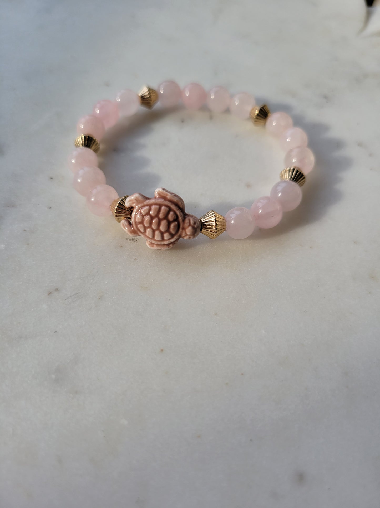 Turtle & Rose Quartz Beaded Bracelet