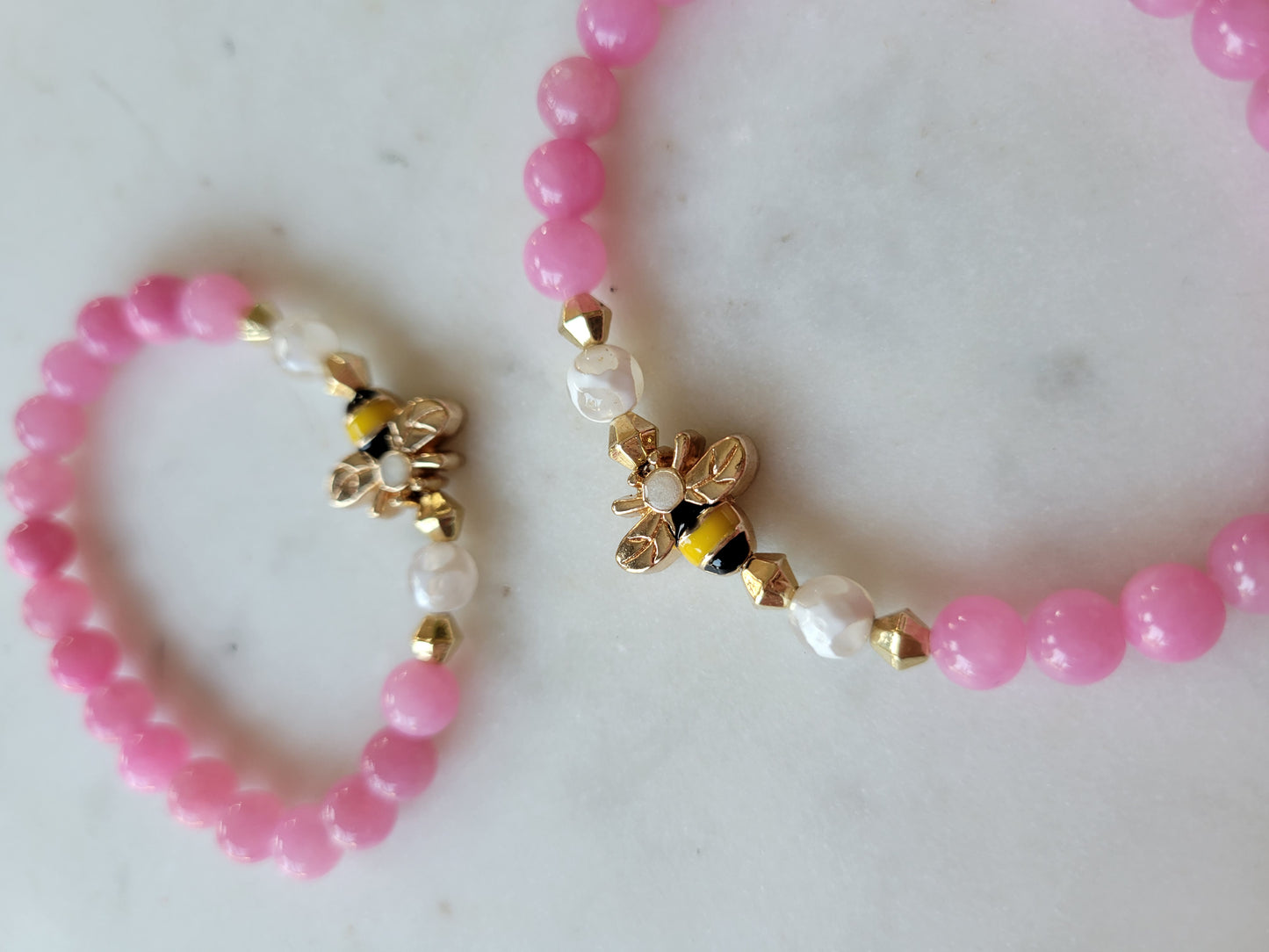 Bee & Pink Jade Beaded Bracelet